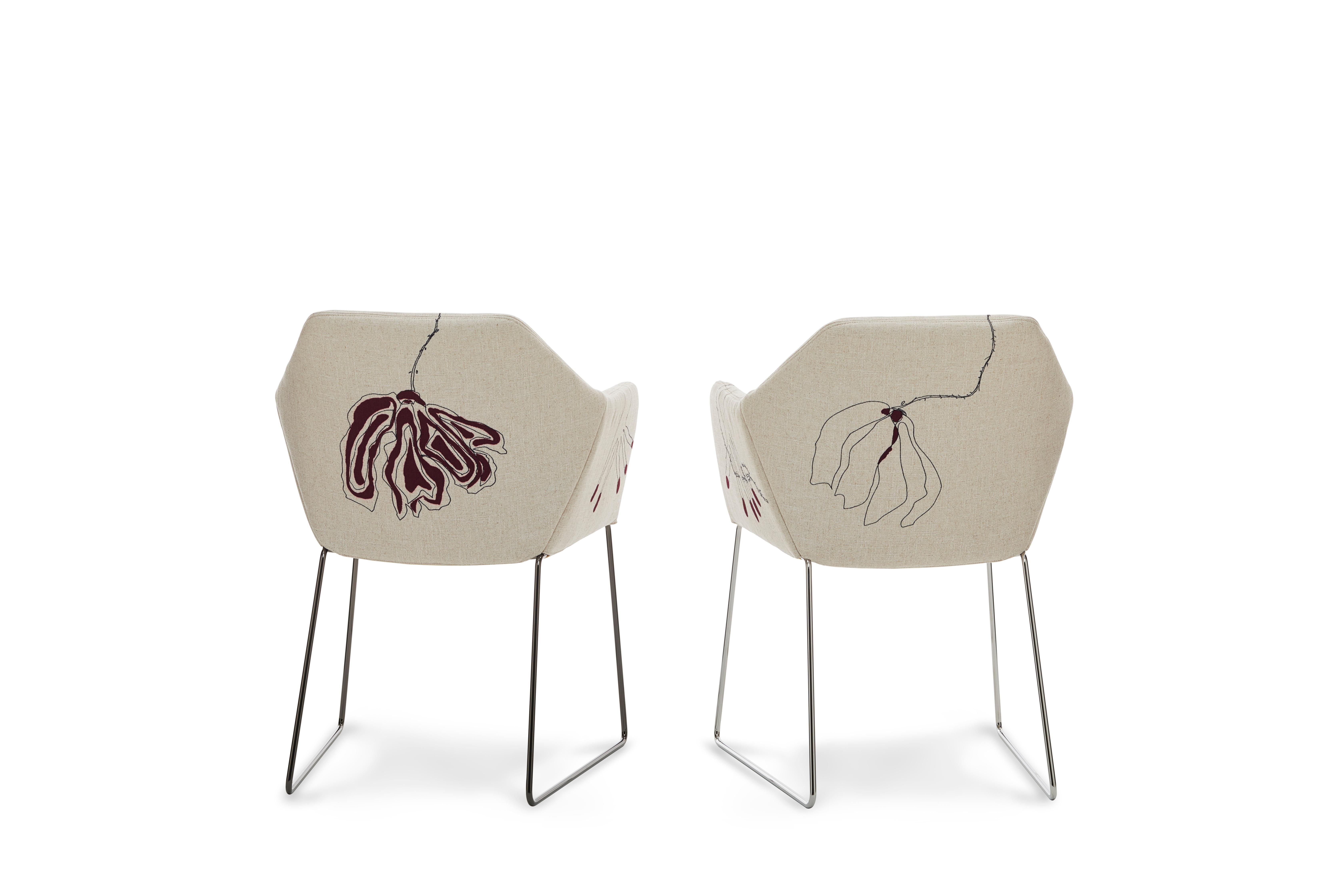 Italian New York Chair 4 by Marras in Beige Upholstery & Chrome Legs by Sergio Bicego For Sale