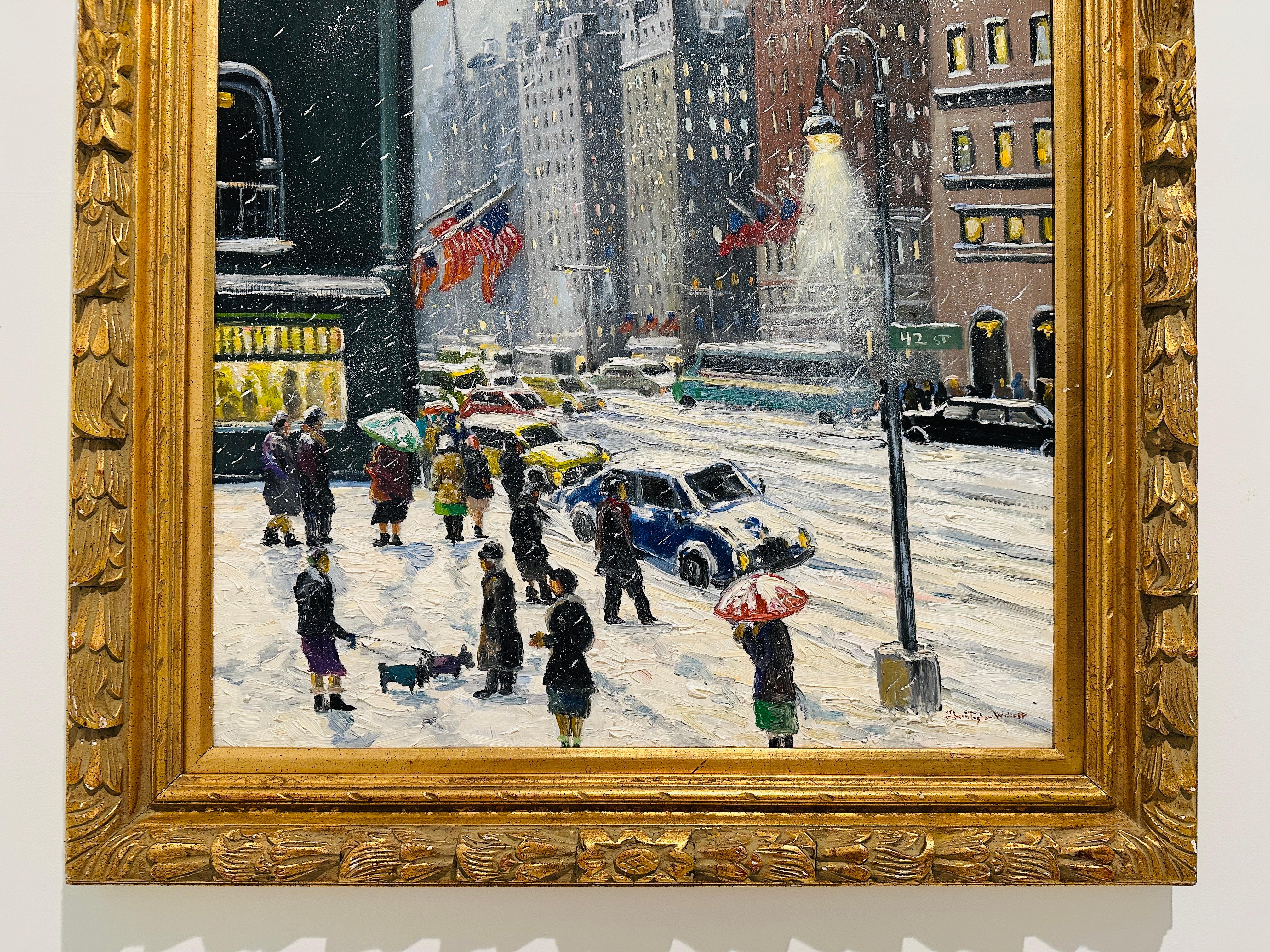 Nueva York 42nd Street Empire State Impresionista Escena invernal Pintura al óleo 3