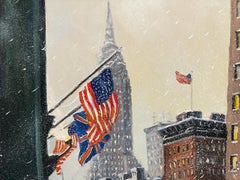 New York City 42nd Street Empire State Impressionist Winter Scene Oil Painting