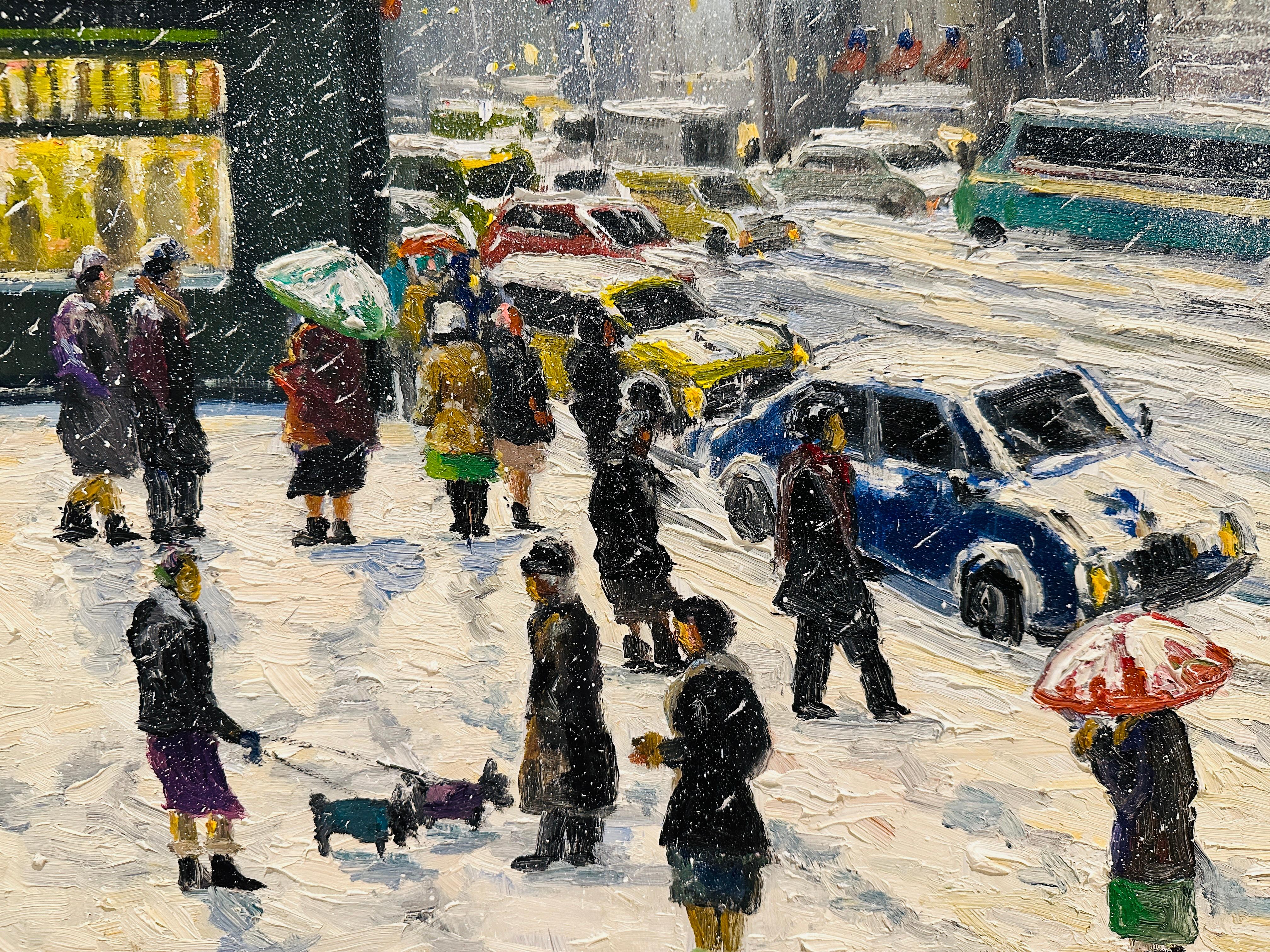 Nueva York 42nd Street Empire State Impresionista Escena invernal Pintura al óleo clásico estadounidense