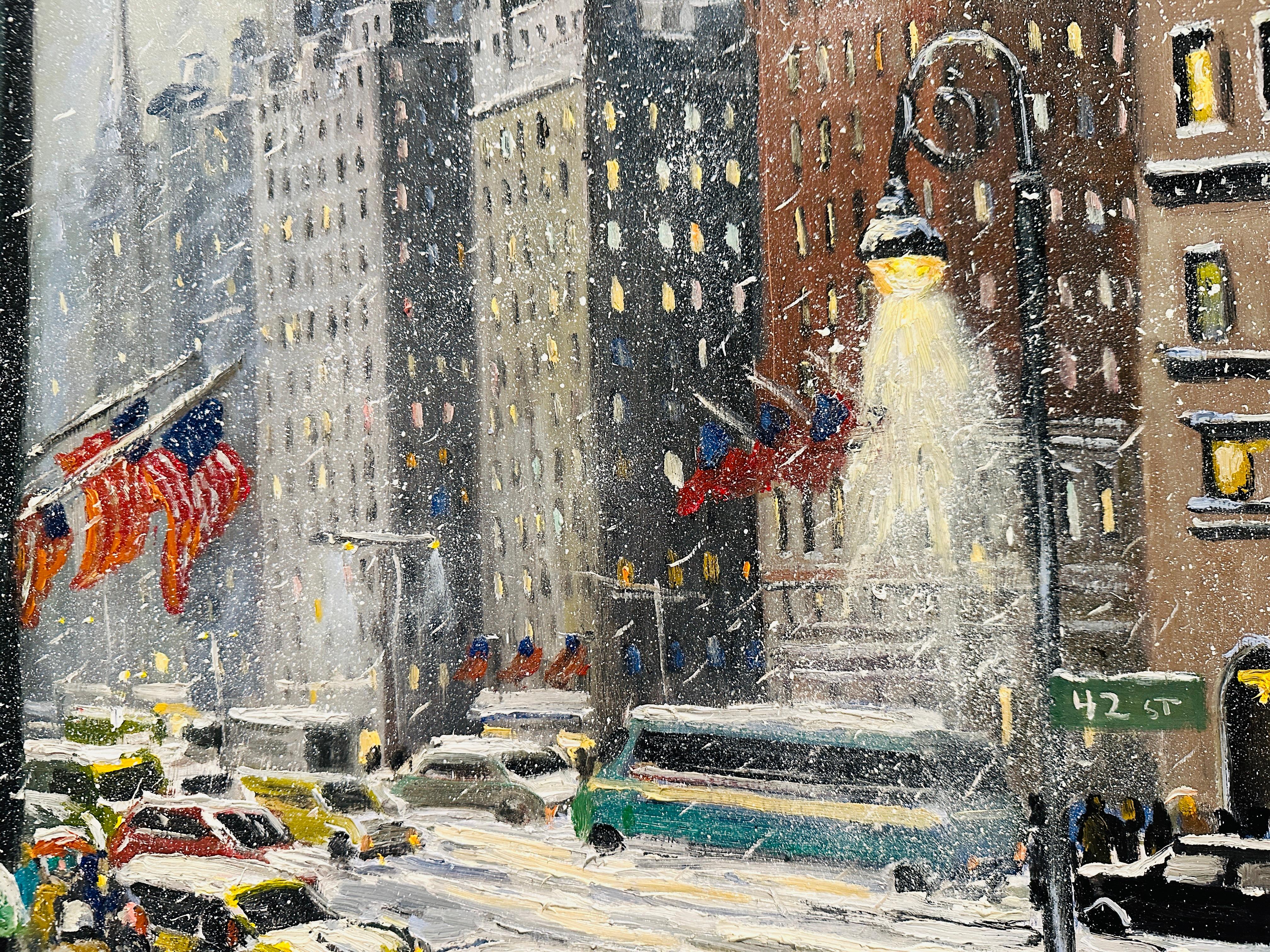 Nueva York 42nd Street Empire State Impresionista Escena invernal Pintura al óleo Aceitado