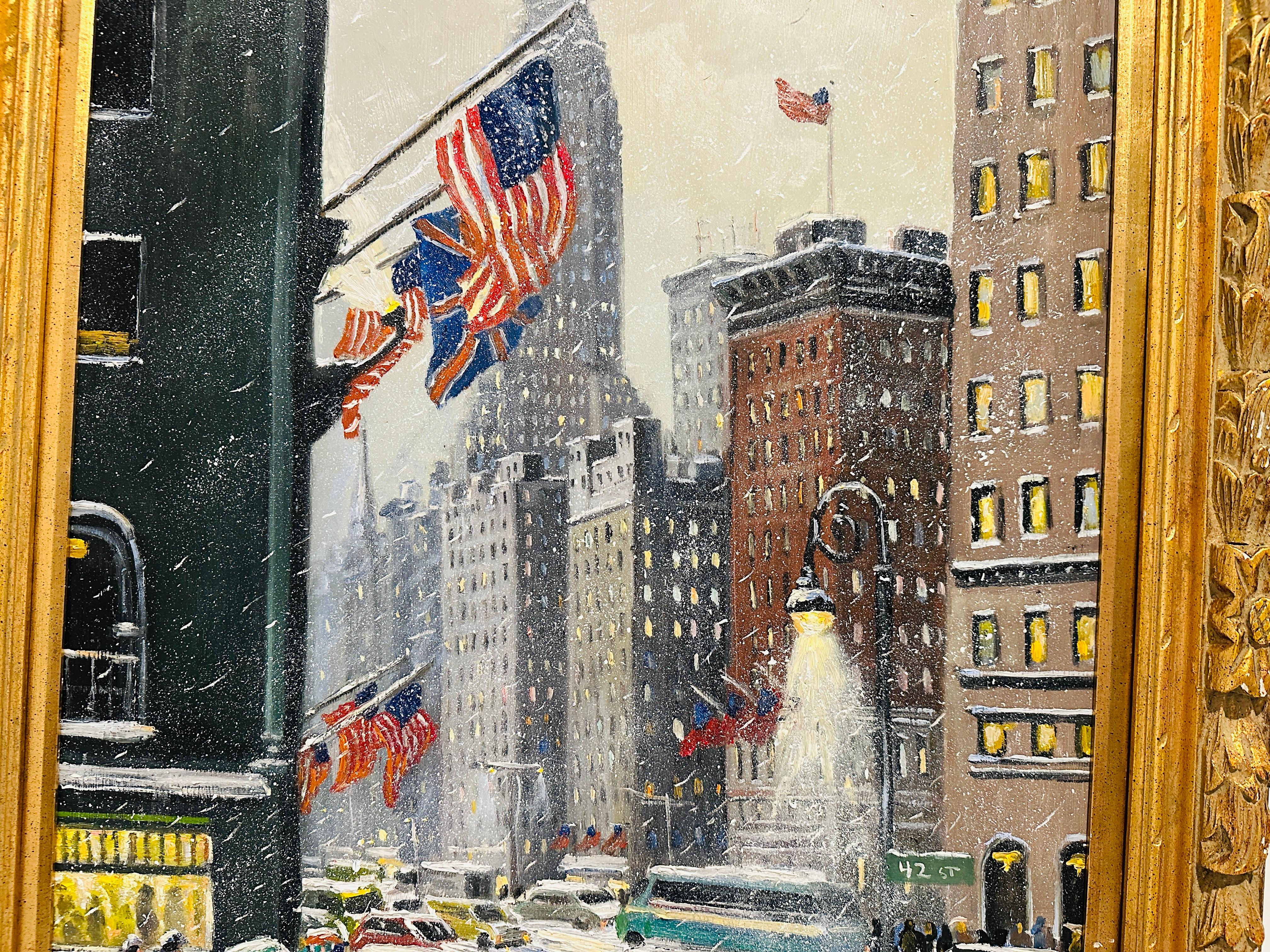 Nueva York 42nd Street Empire State Impresionista Escena invernal Pintura al óleo Lienzo