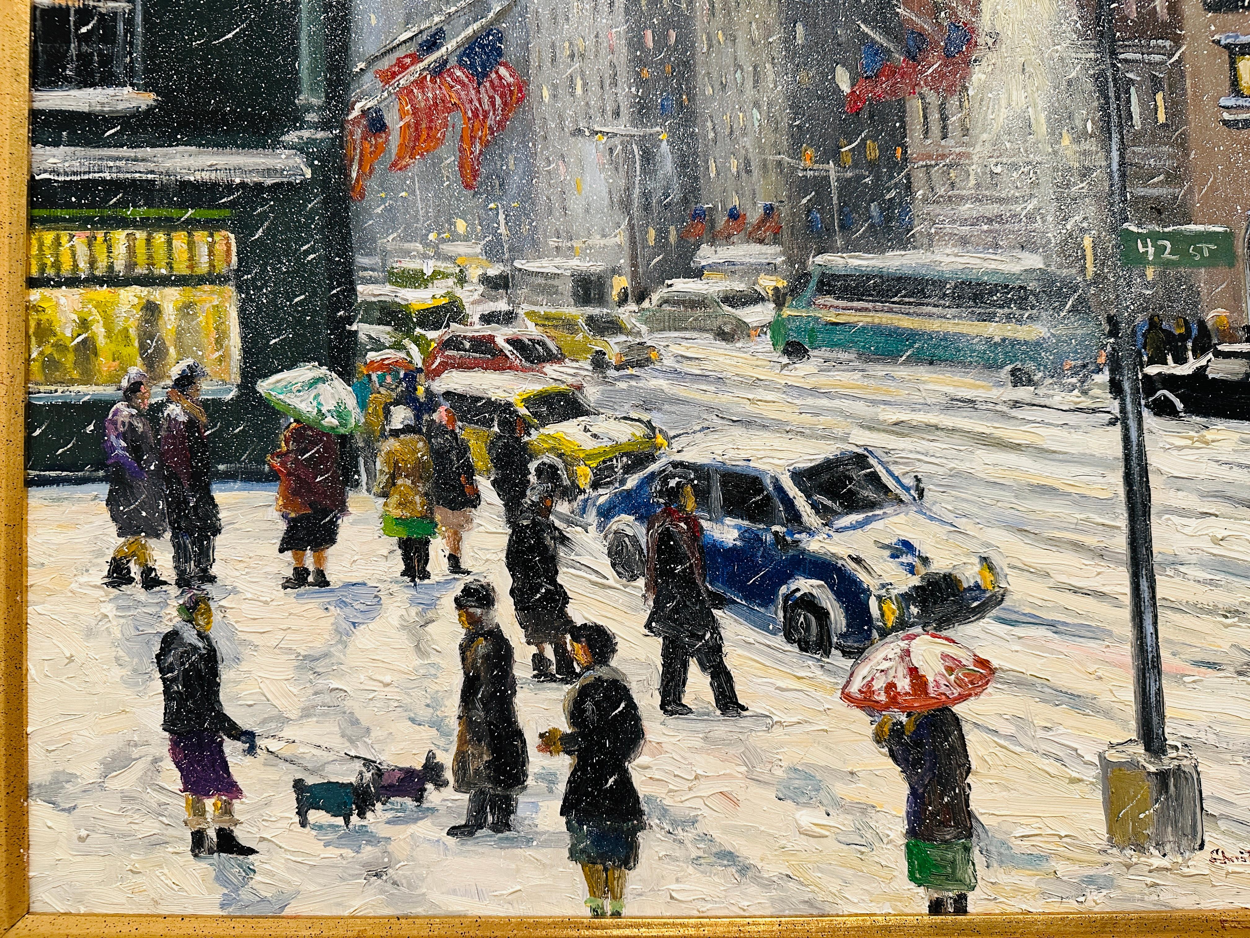 Nueva York 42nd Street Empire State Impresionista Escena invernal Pintura al óleo 1