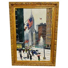 Peinture à l'huile impressionniste d'une scène d'hiver Empire State, 42nd Street, New York City