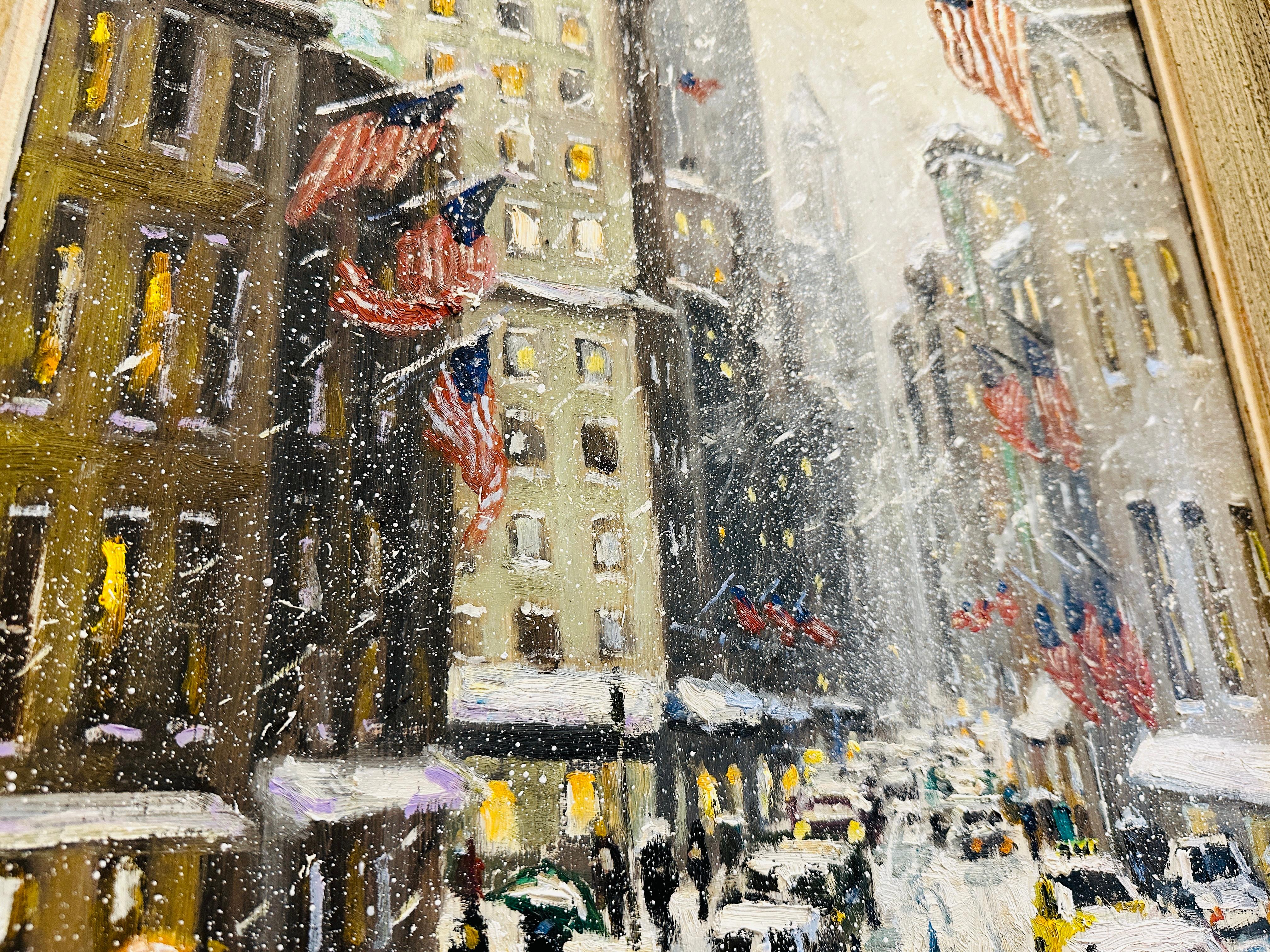 Nueva York 5ª Avenida Empire State Impresionista Escena invernal Pintura al óleo en venta 3