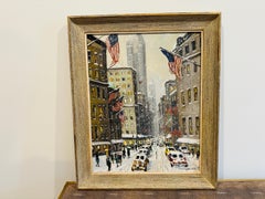 New York City 5th Avenue Empire State Impressionista Scena d'inverno Pittura ad olio