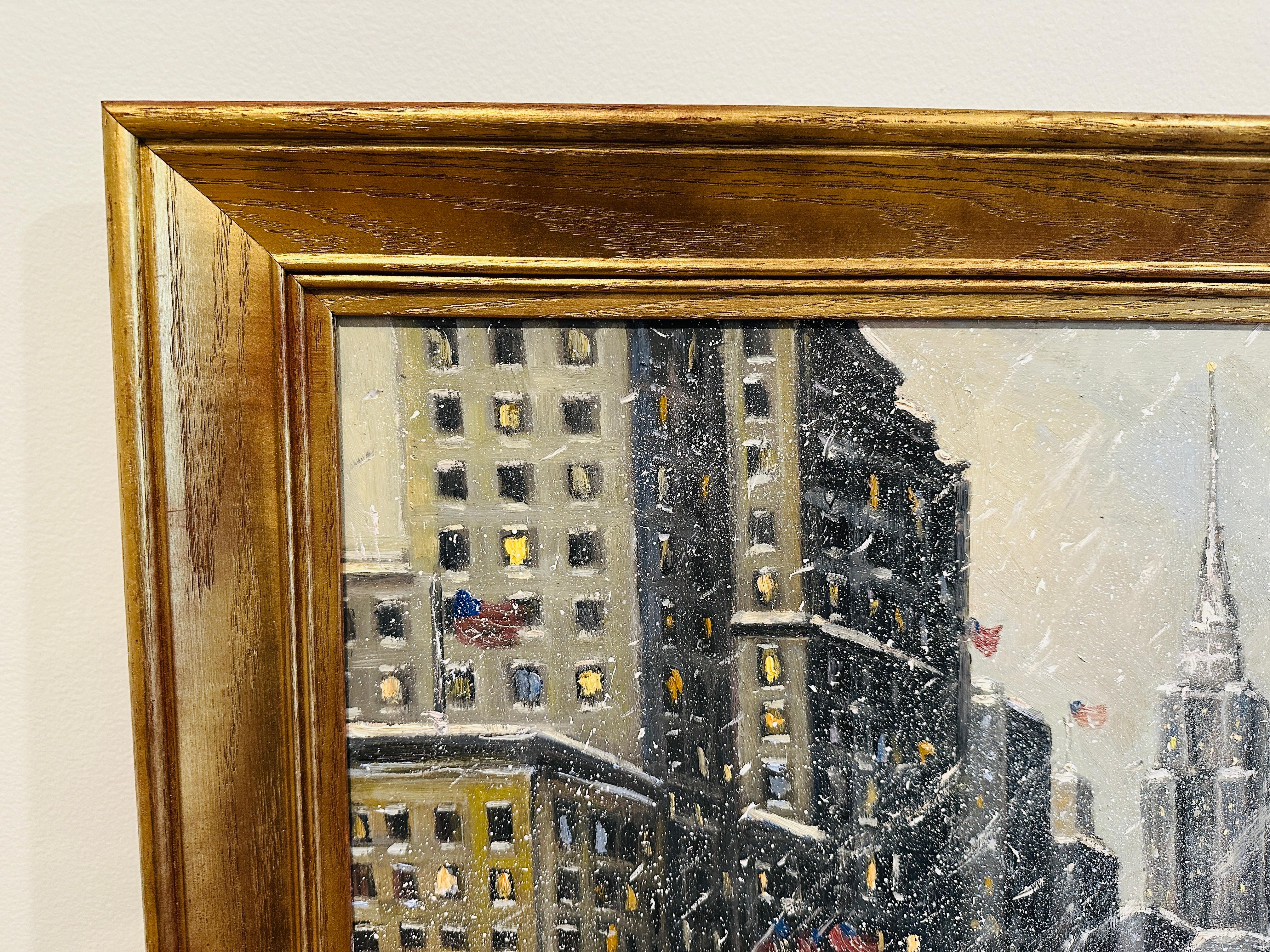 Nueva York 5ª Avenida Empire State Impresionista Escena invernal Pintura al óleo clásico estadounidense