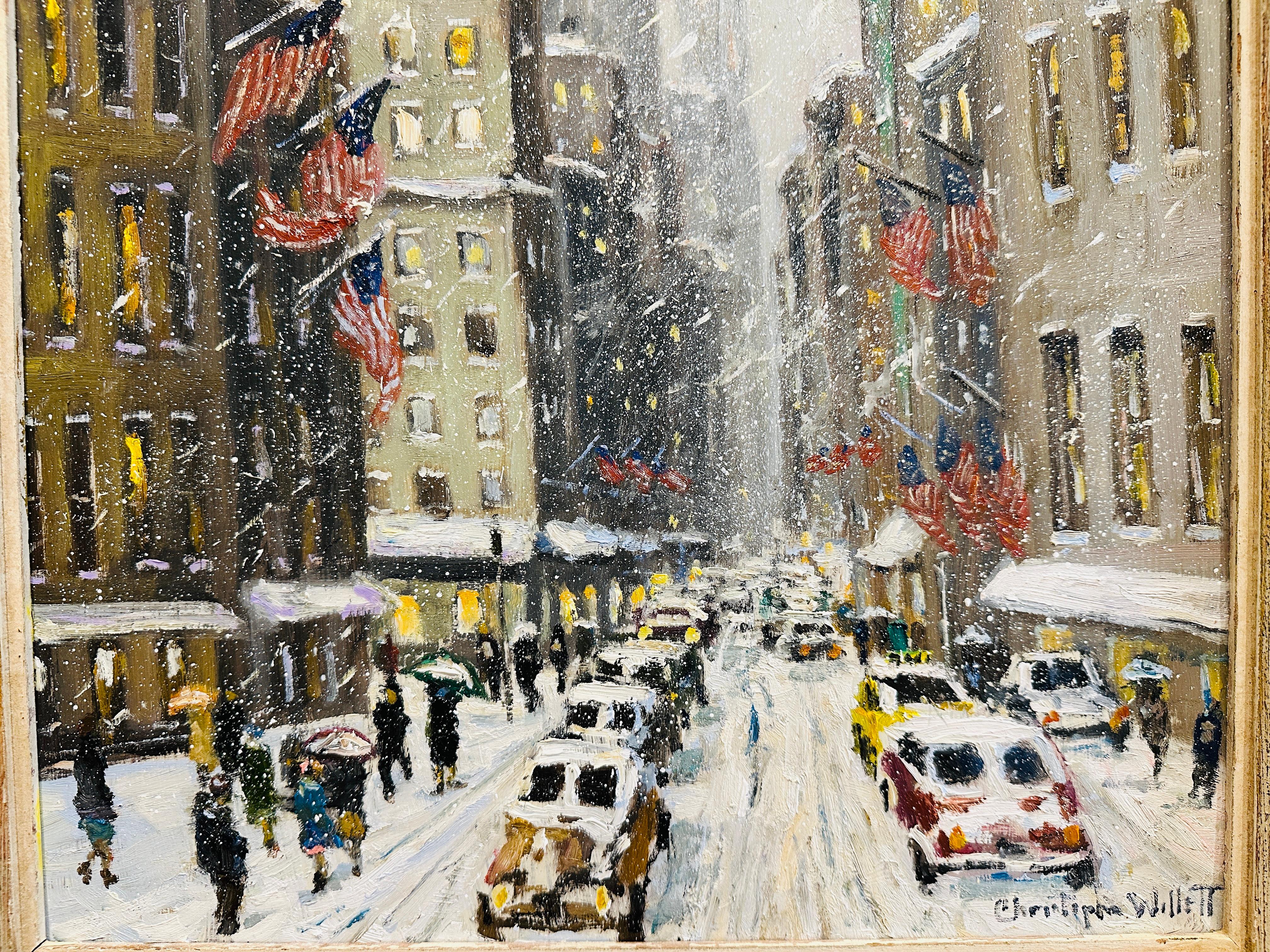 Nueva York 5ª Avenida Empire State Impresionista Escena invernal Pintura al óleo clásico estadounidense en venta
