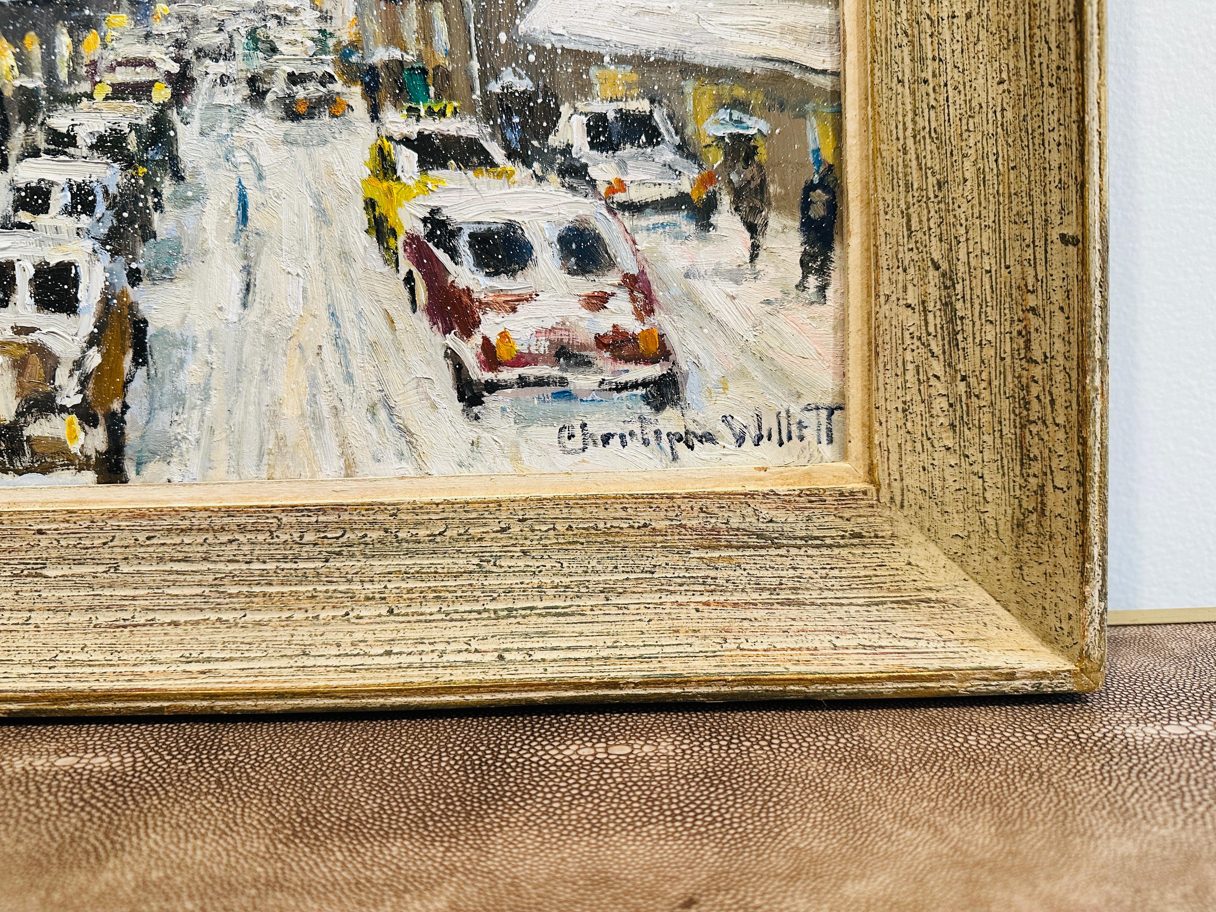 Nueva York 5ª Avenida Empire State Impresionista Escena invernal Pintura al óleo en Excelente estado para la venta en Philadelphia, PA