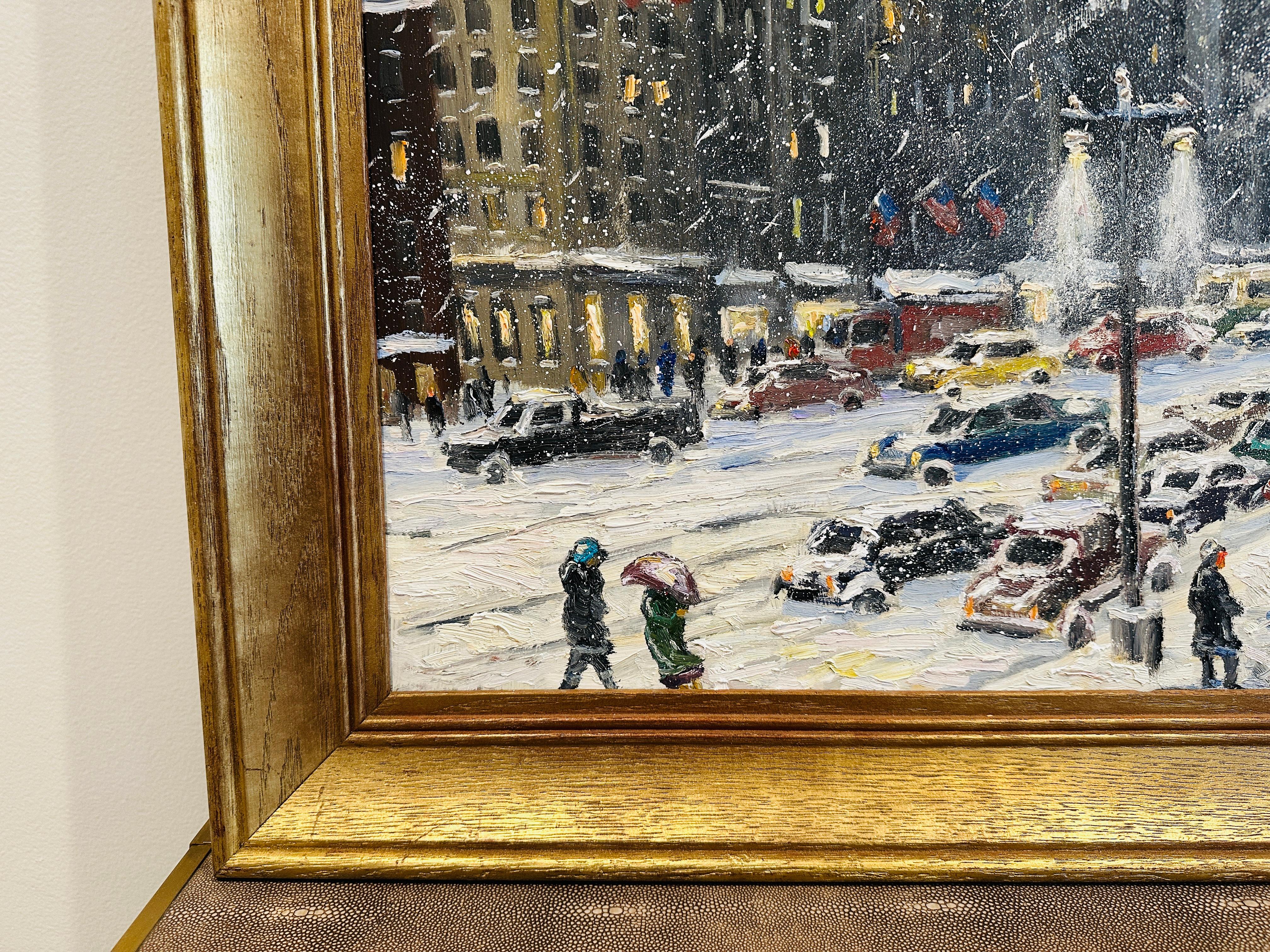 Nueva York 5ª Avenida Empire State Impresionista Escena invernal Pintura al óleo siglo XX
