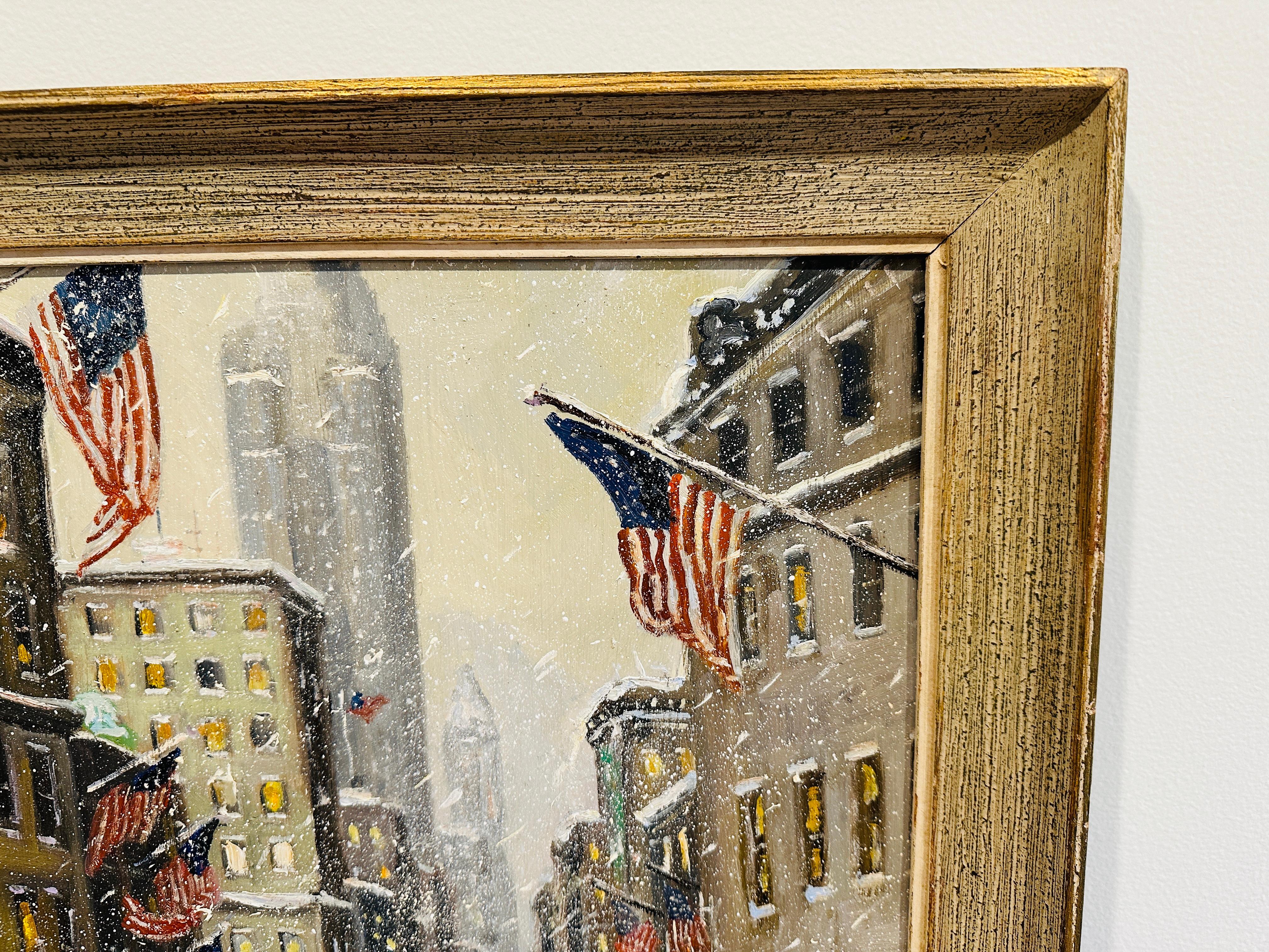 Nueva York 5ª Avenida Empire State Impresionista Escena invernal Pintura al óleo siglo XX en venta