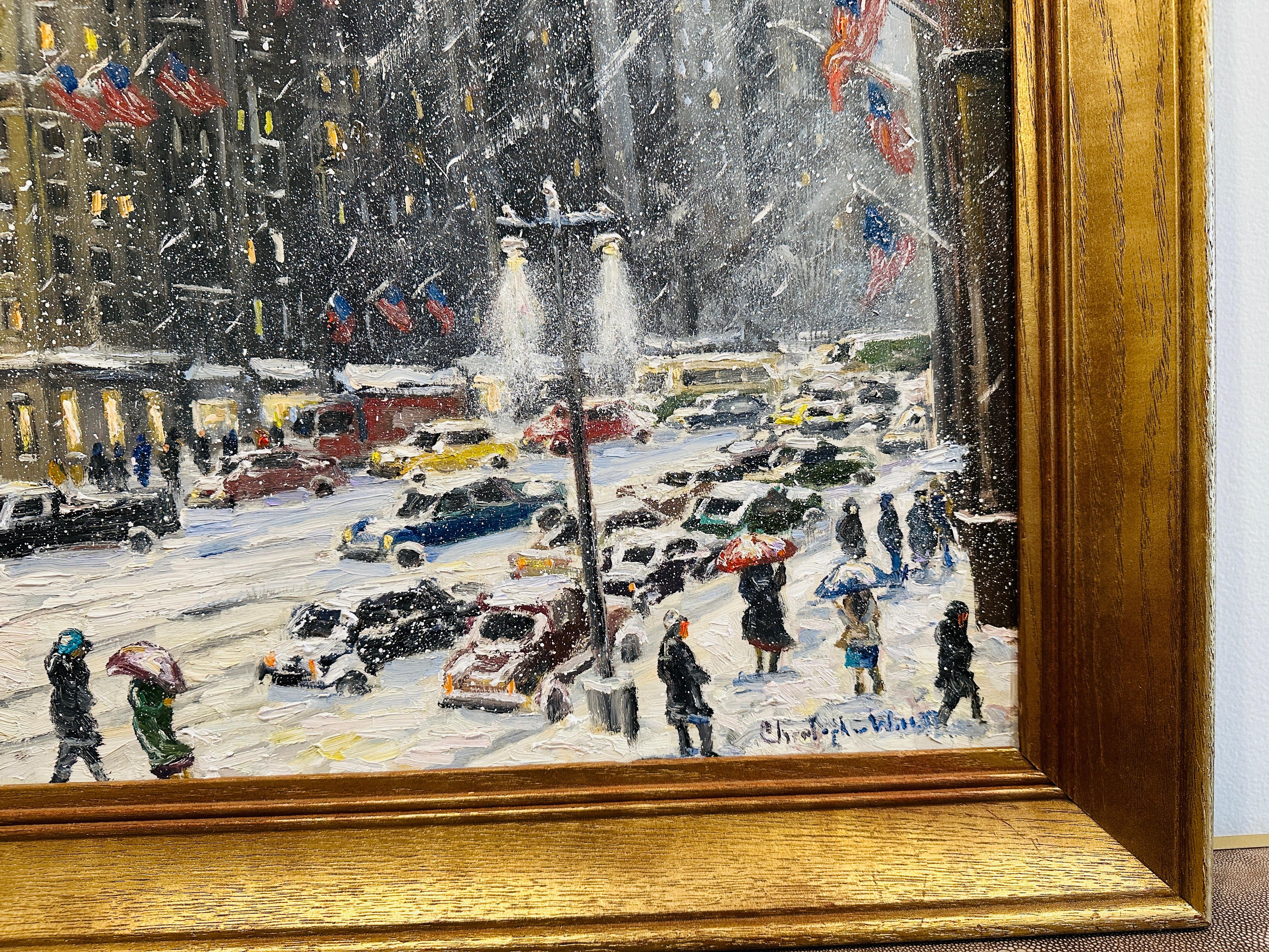 Nueva York 5ª Avenida Empire State Impresionista Escena invernal Pintura al óleo Lienzo