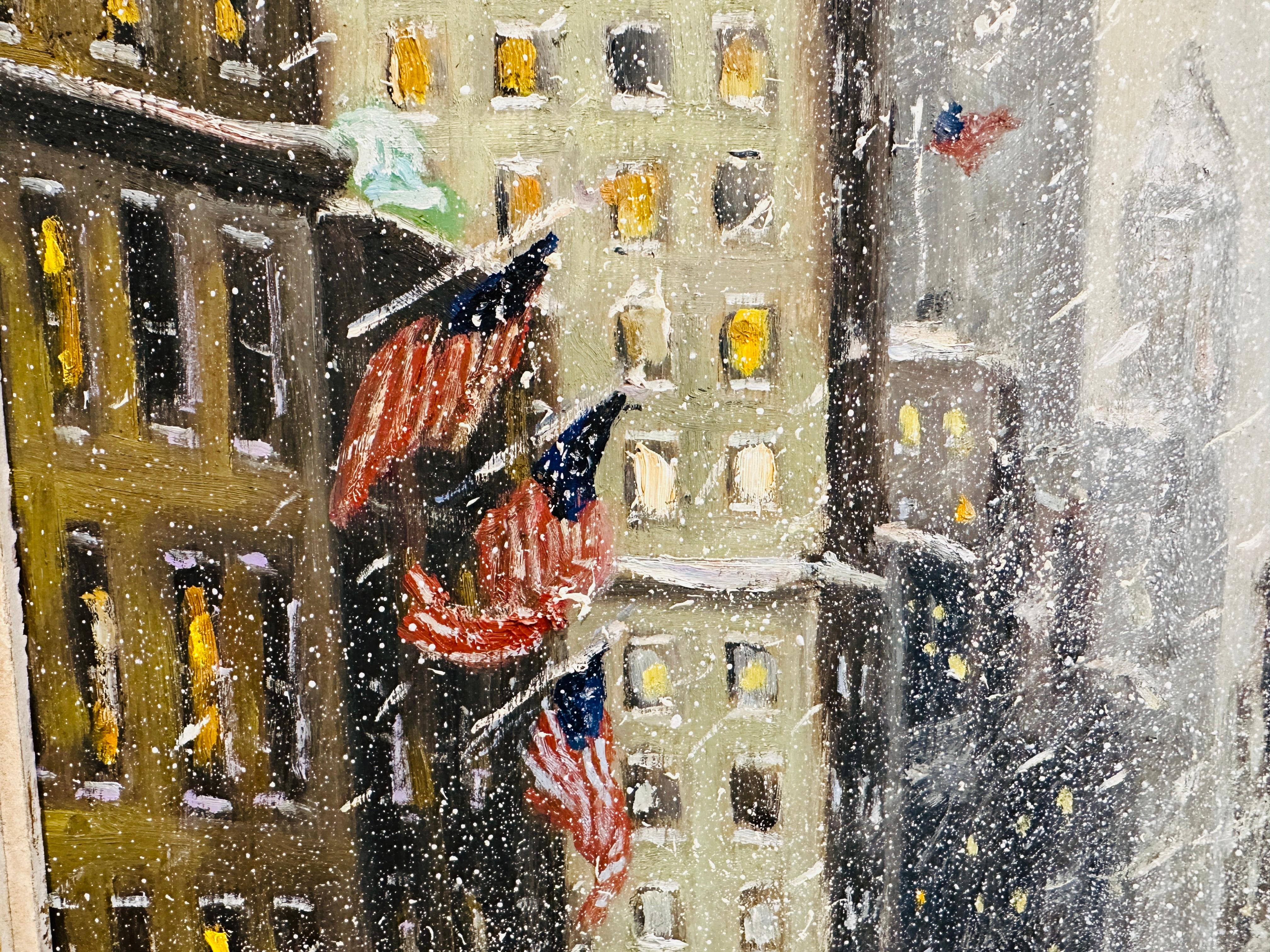 Nueva York 5ª Avenida Empire State Impresionista Escena invernal Pintura al óleo Lienzo en venta
