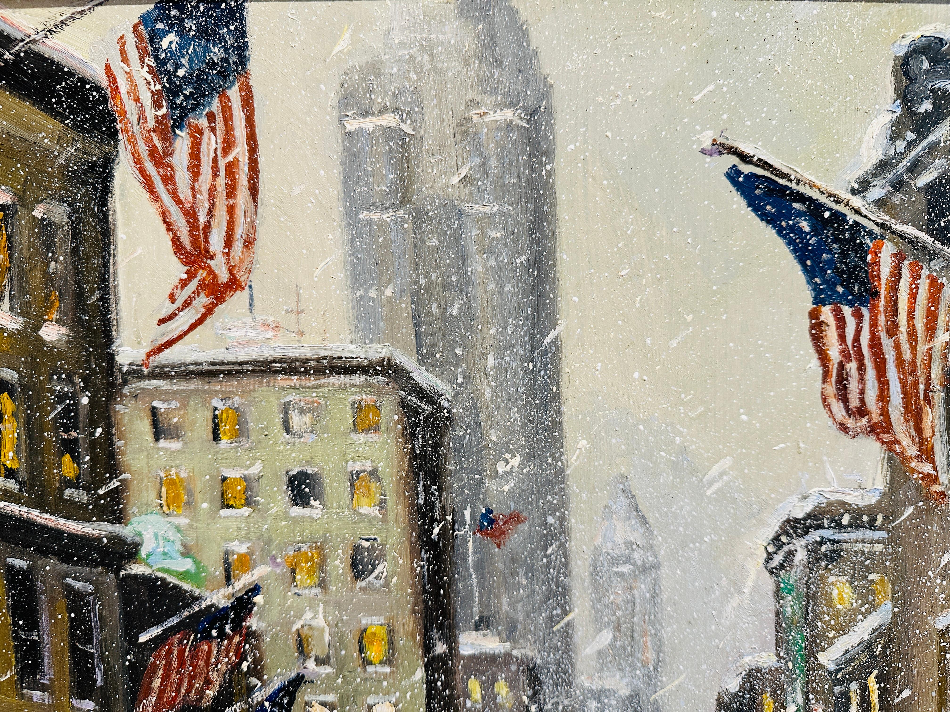 Nueva York 5ª Avenida Empire State Impresionista Escena invernal Pintura al óleo en venta 1