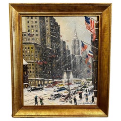 Nueva York 5ª Avenida Empire State Impresionista Escena invernal Pintura al óleo