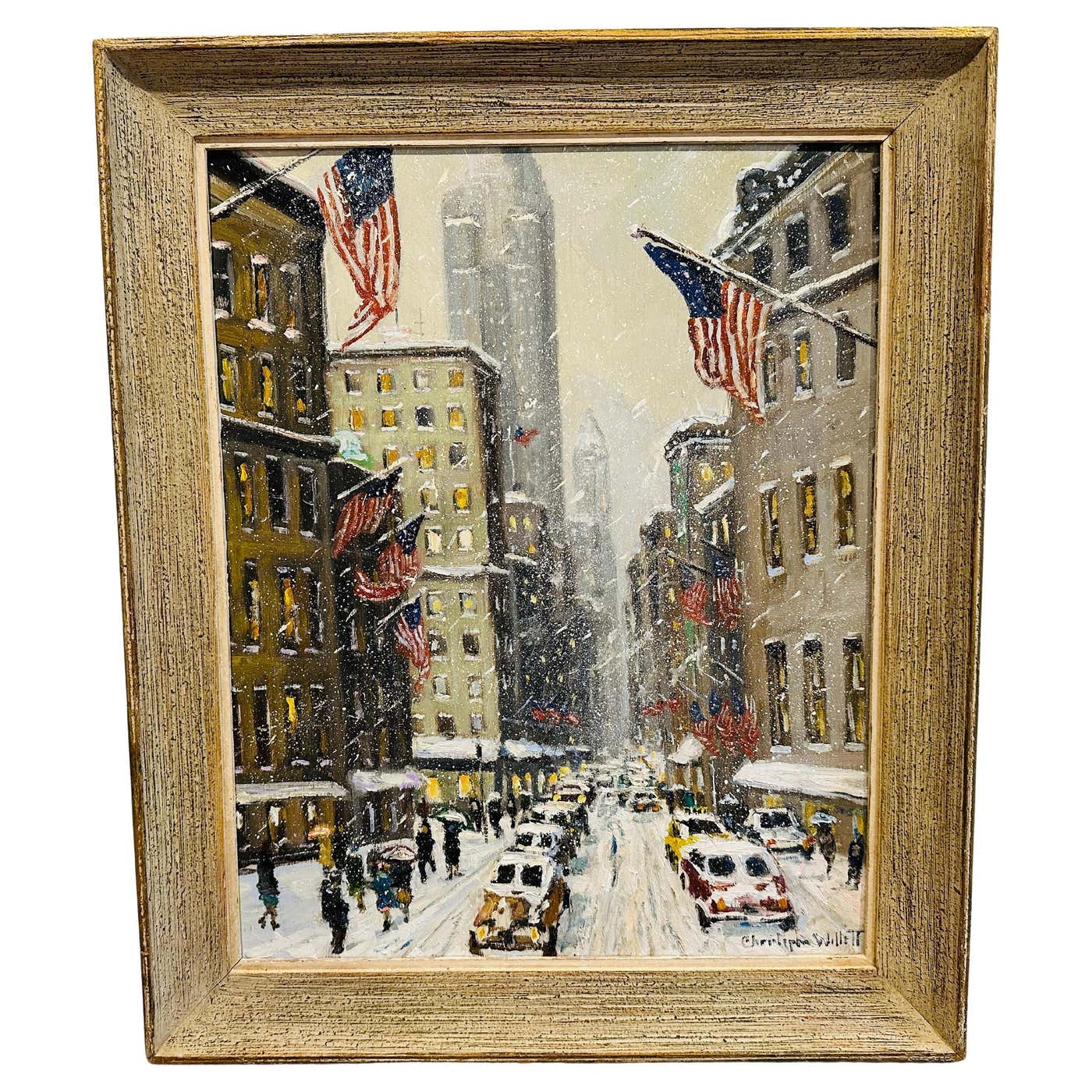One State R&b Painting New York City 5th Avenue Empire State Impressionist Winter Scene Oil ...