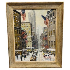 New York City 5th Avenue Empire State Impressionist Winter Scene Oil Painting