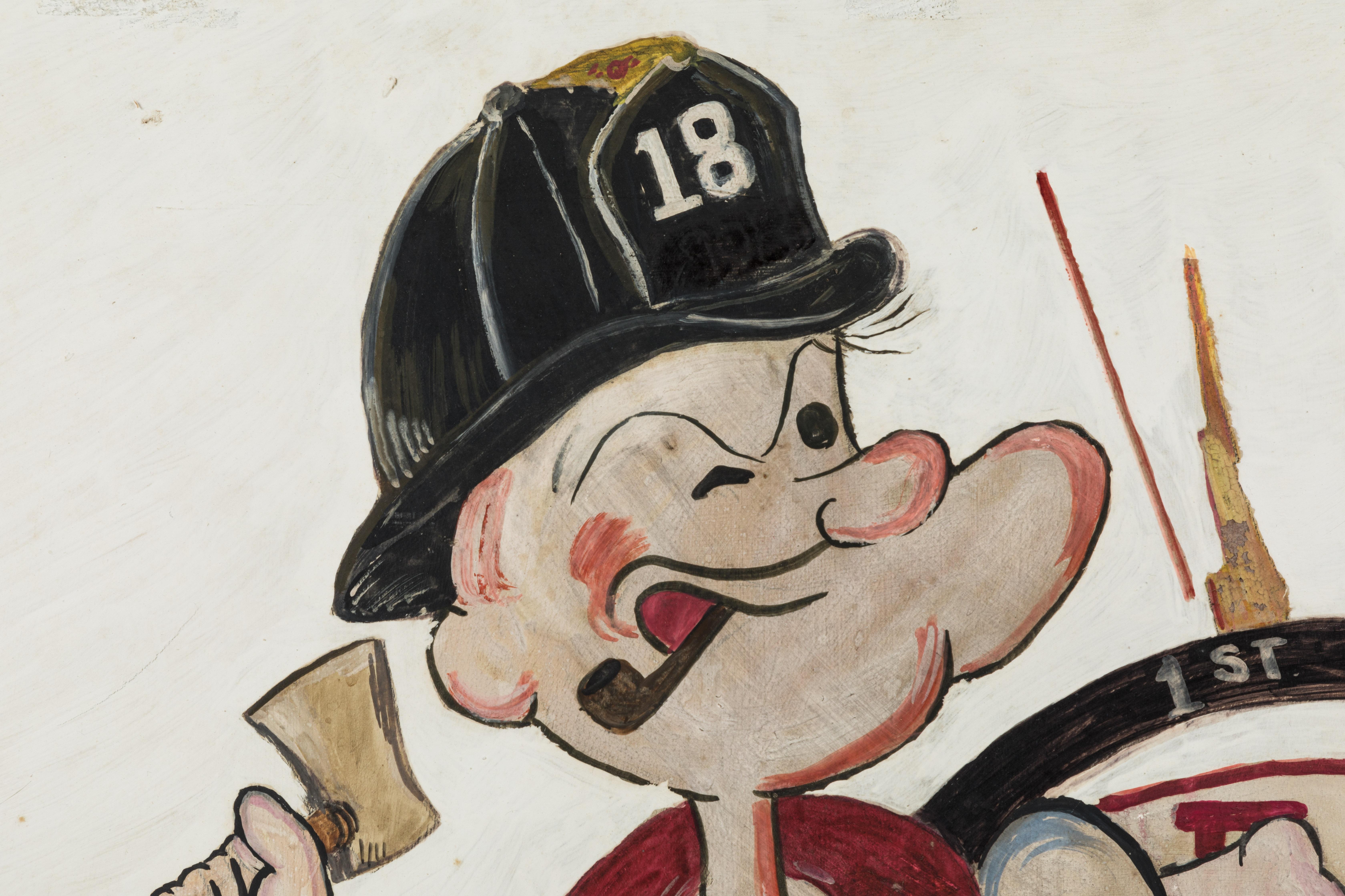 20th Century New York City Fire Station FDNY Hand Painted Popeye American Folk Art