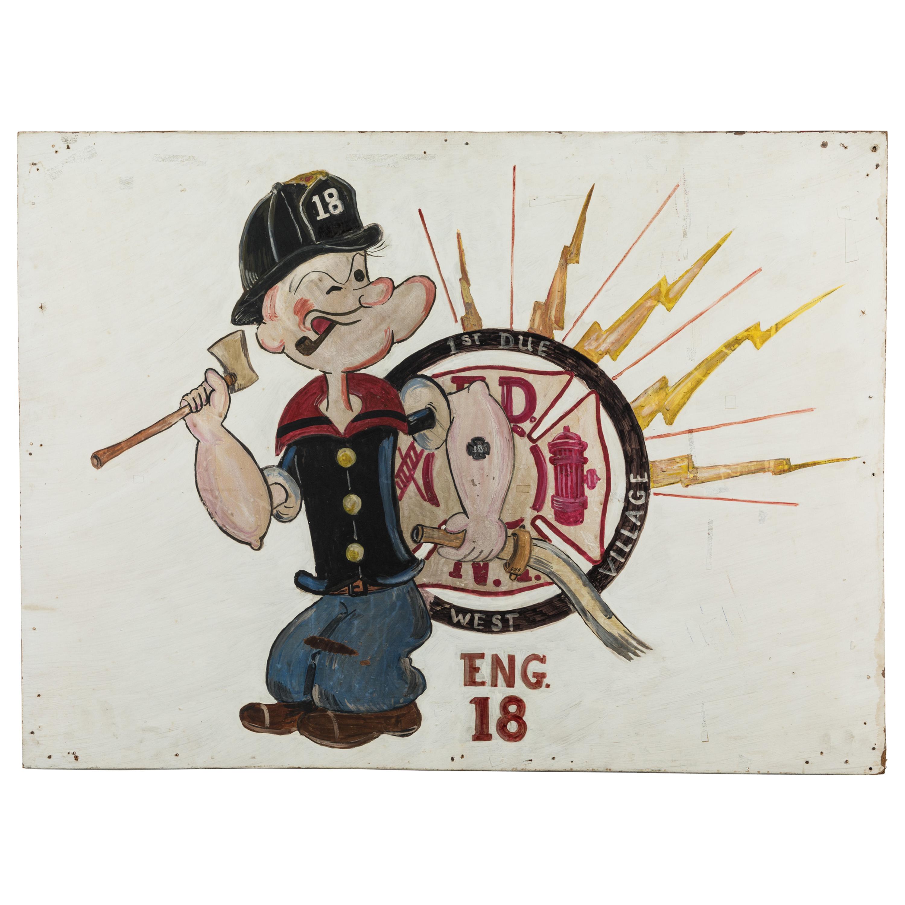New York City Fire Station FDNY Hand Painted Popeye American Folk Art