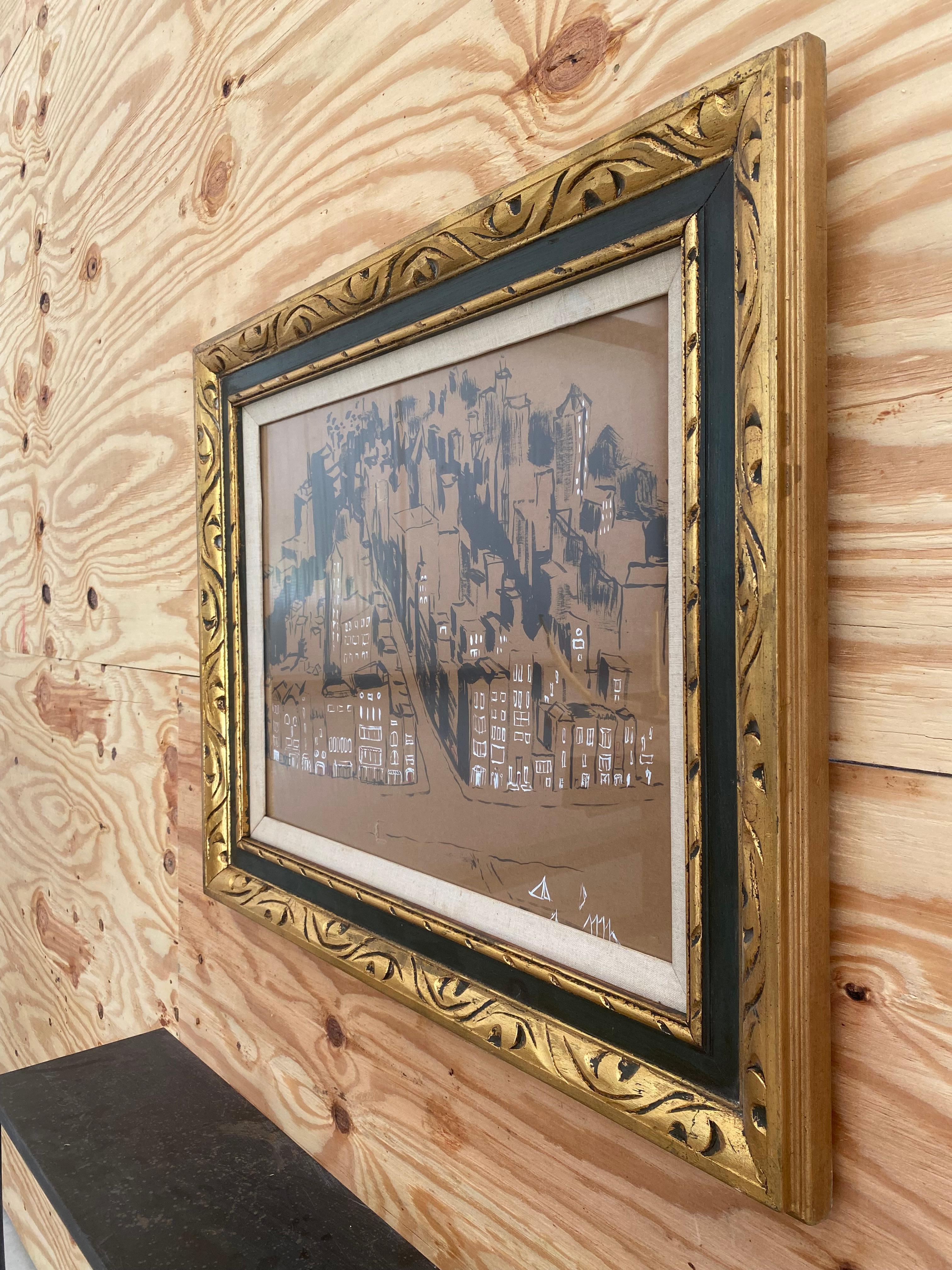 New York City Gouache-Gemälde in Giltwood-Rahmen im Zustand „Gut“ im Angebot in Round Top, TX