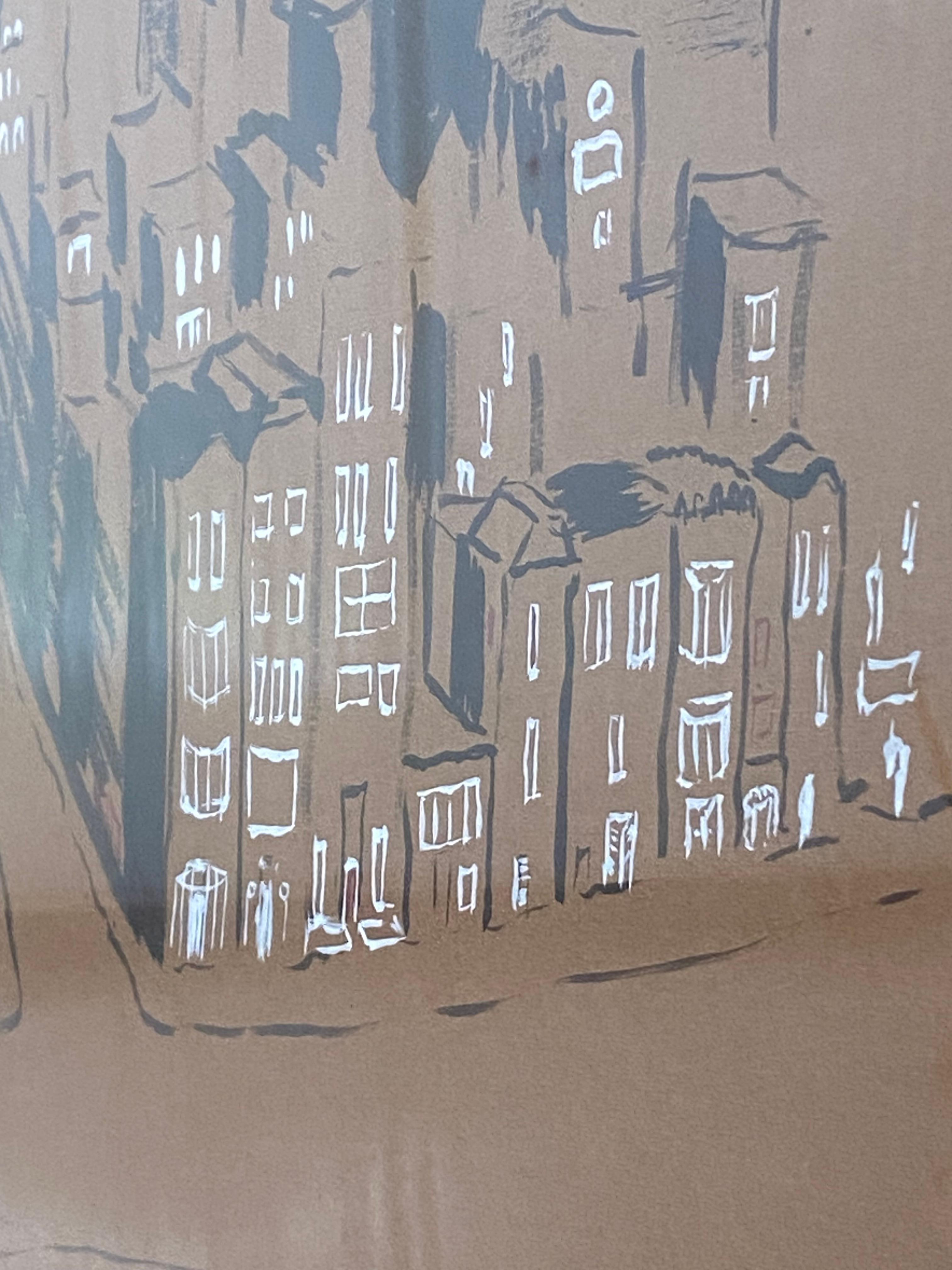 New York City Gouache-Gemälde in Giltwood-Rahmen (20. Jahrhundert) im Angebot