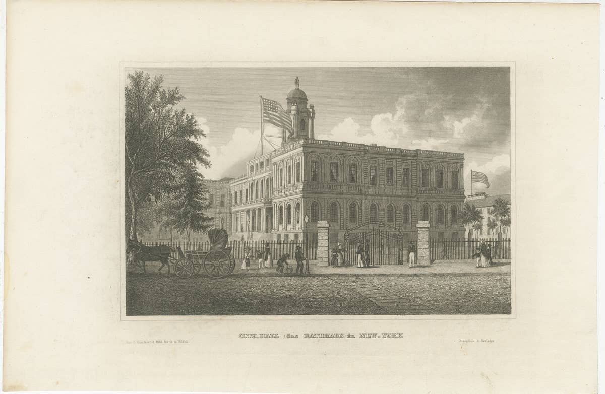 New York City Hall – Antique Architectural Engraving of Manhattan, c.1850