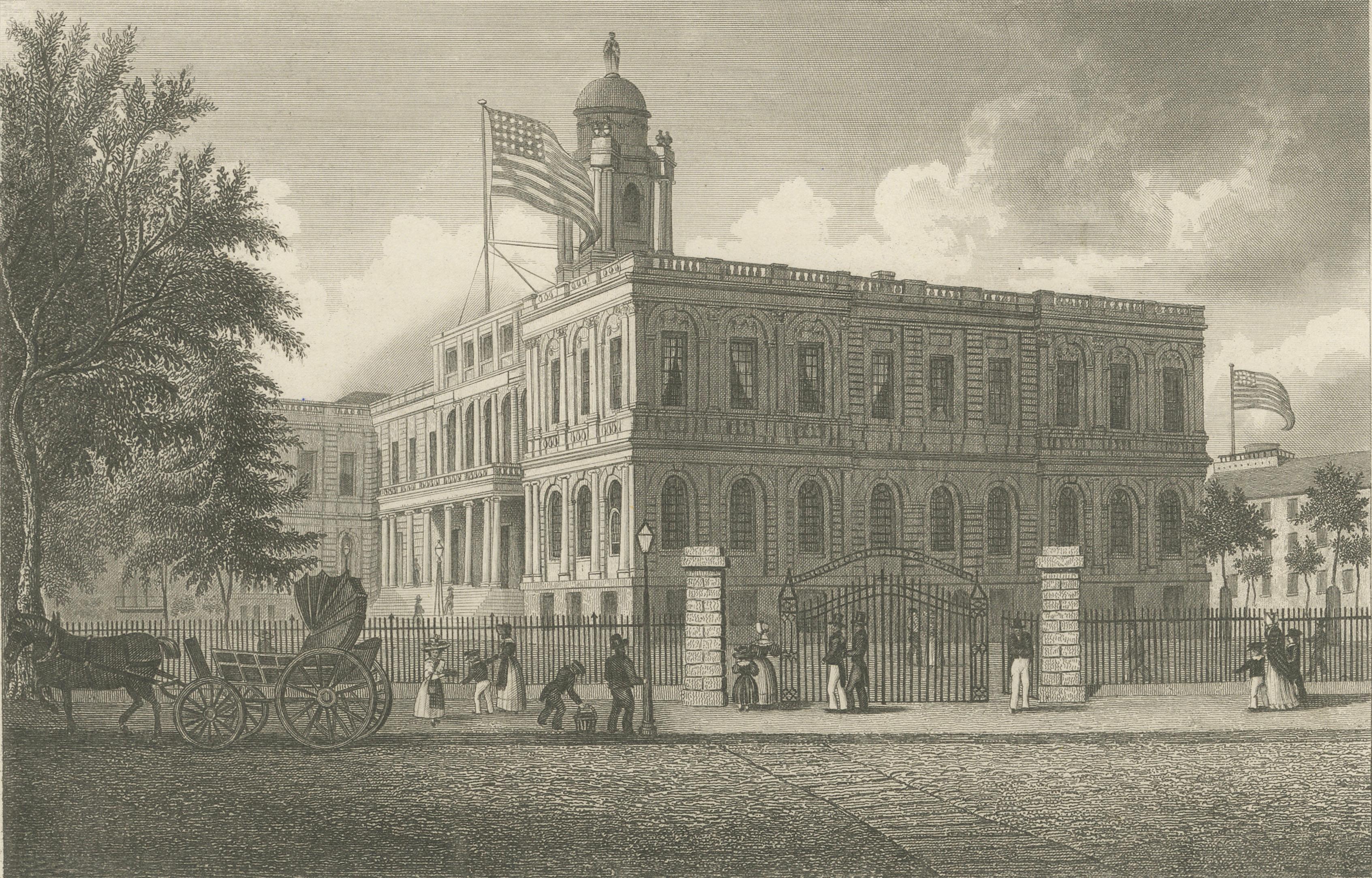 New York City Hall – Antique Architectural Engraving of Manhattan, c.1850