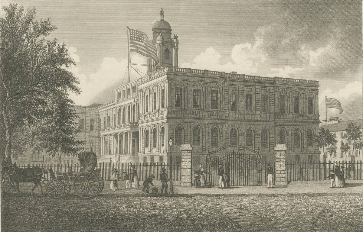 New York City Hall – Antique Architectural Engraving of Manhattan, c.1850