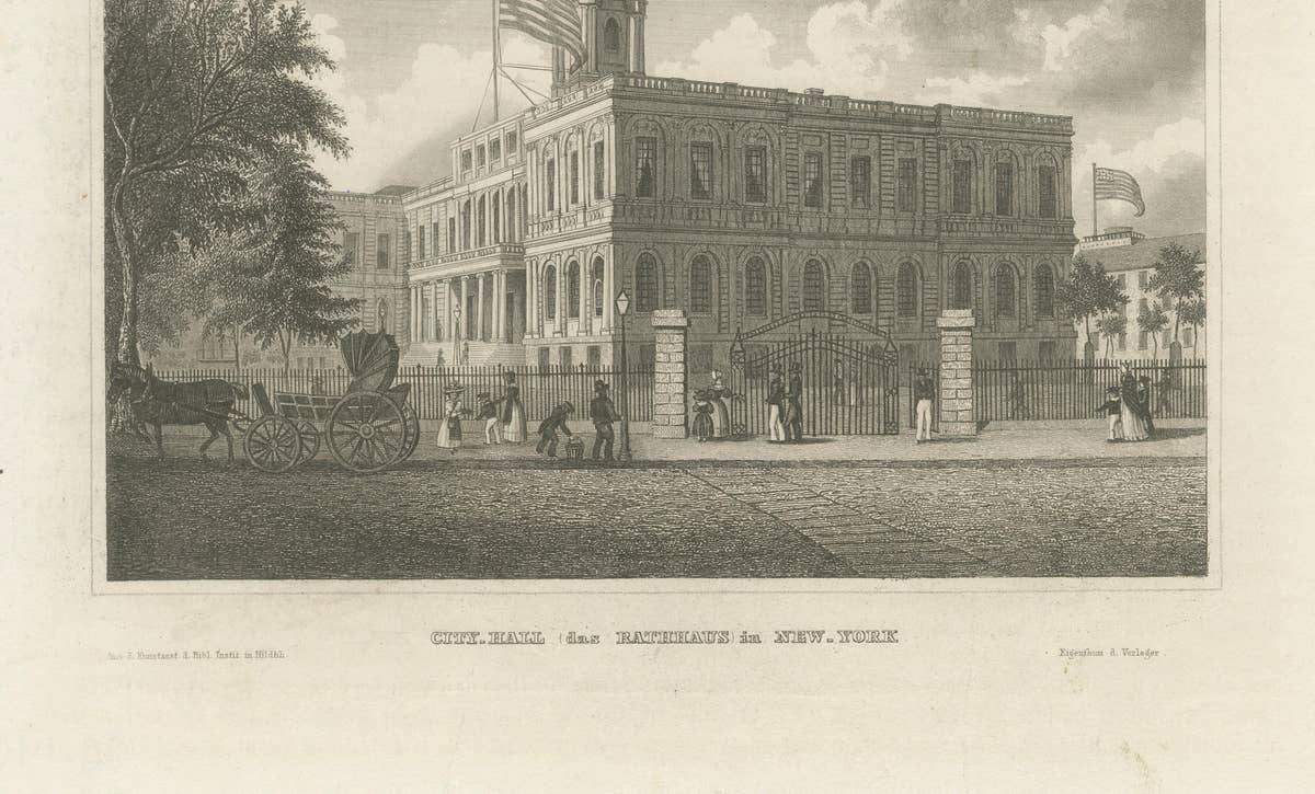 New York City Hall – Antique Architectural Engraving of Manhattan, c.1850