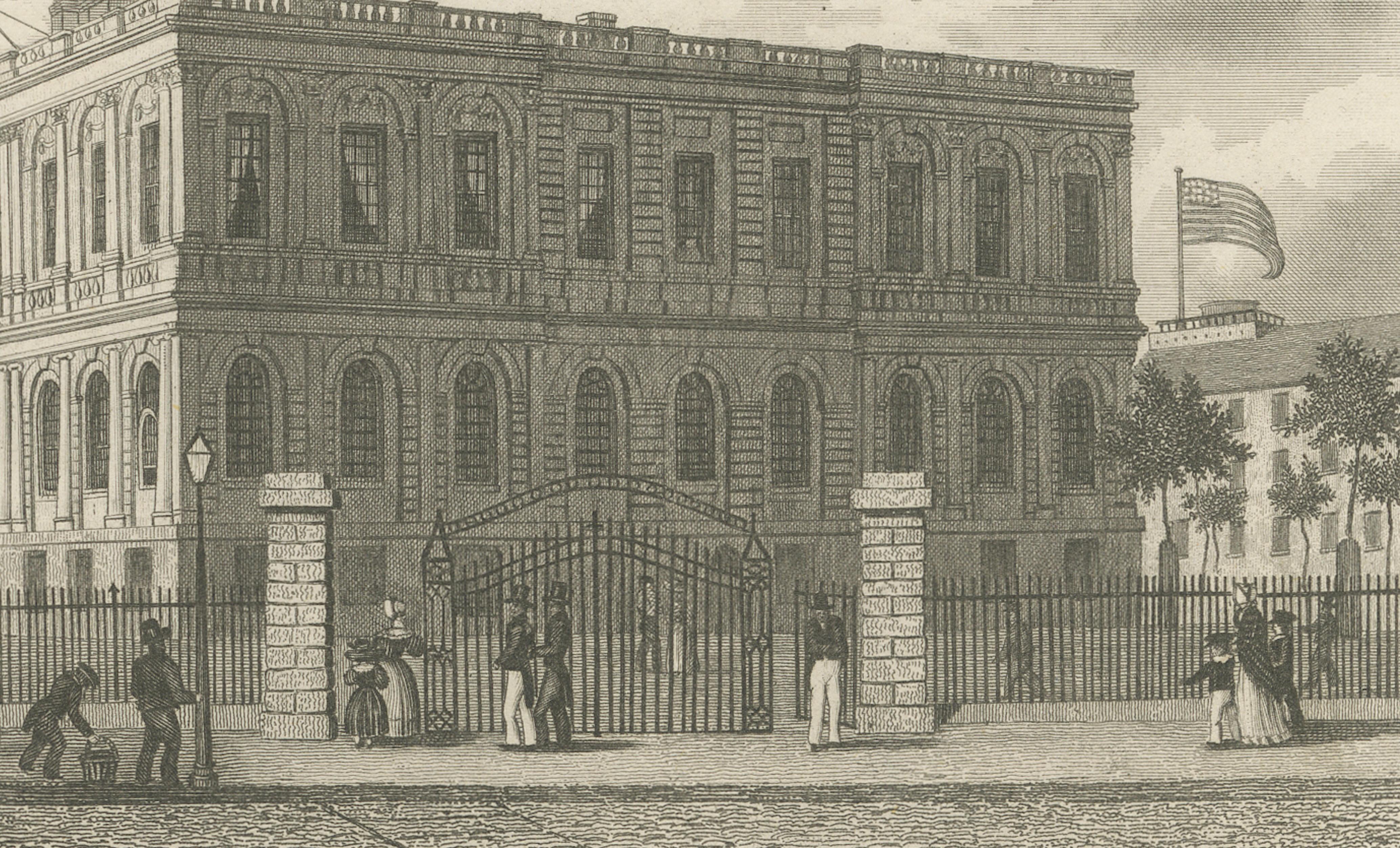 New York City Hall – Antique Architectural Engraving of Manhattan, c.1850