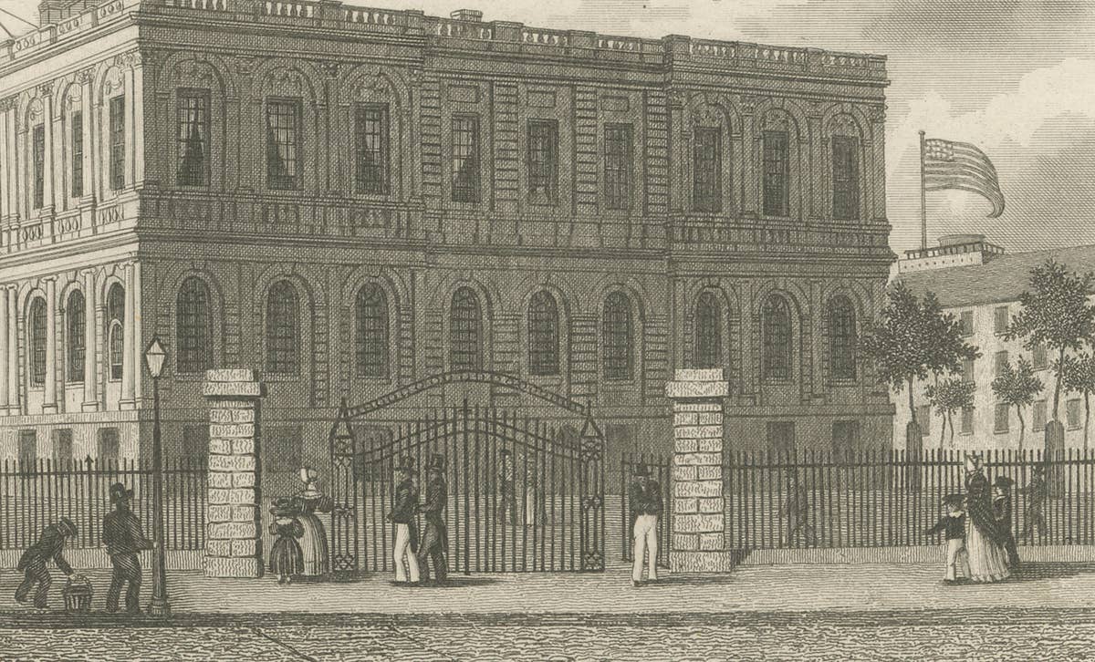 New York City Hall – Antique Architectural Engraving of Manhattan, c.1850
