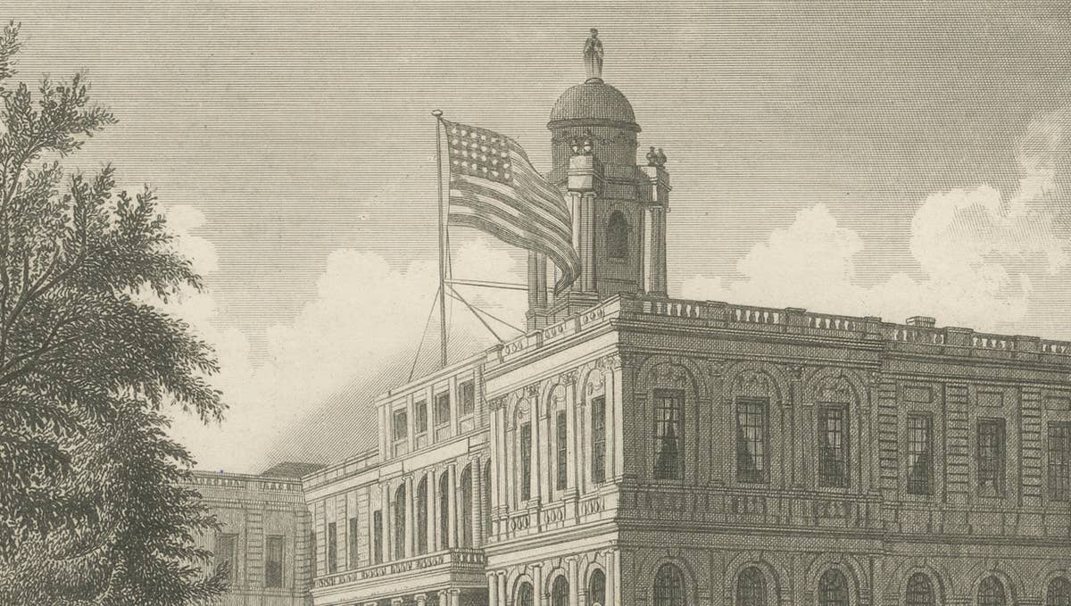 New York City Hall – Antique Architectural Engraving of Manhattan, c.1850