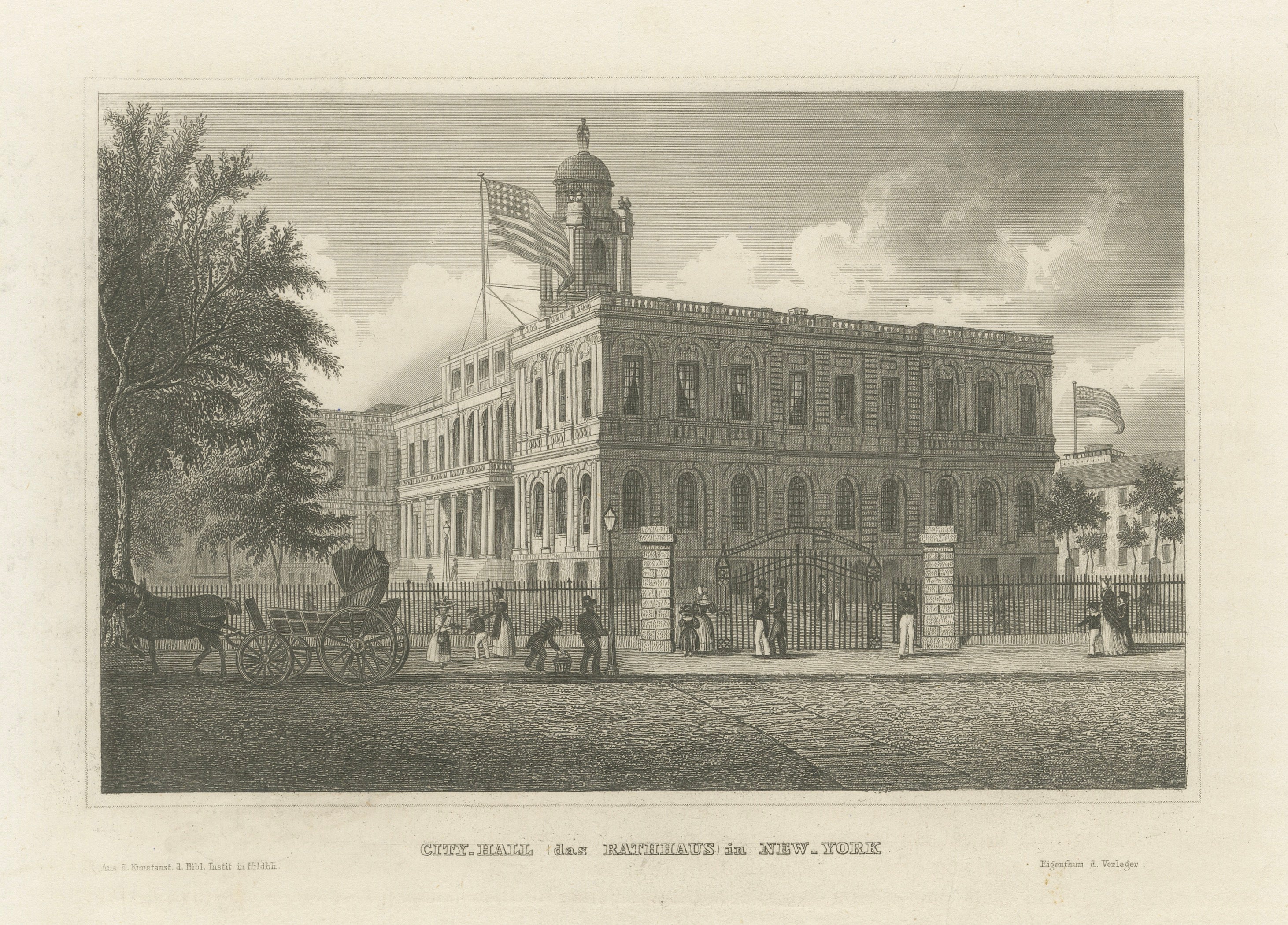 New York City Hall – Antique Architectural Engraving of Manhattan, c.1850