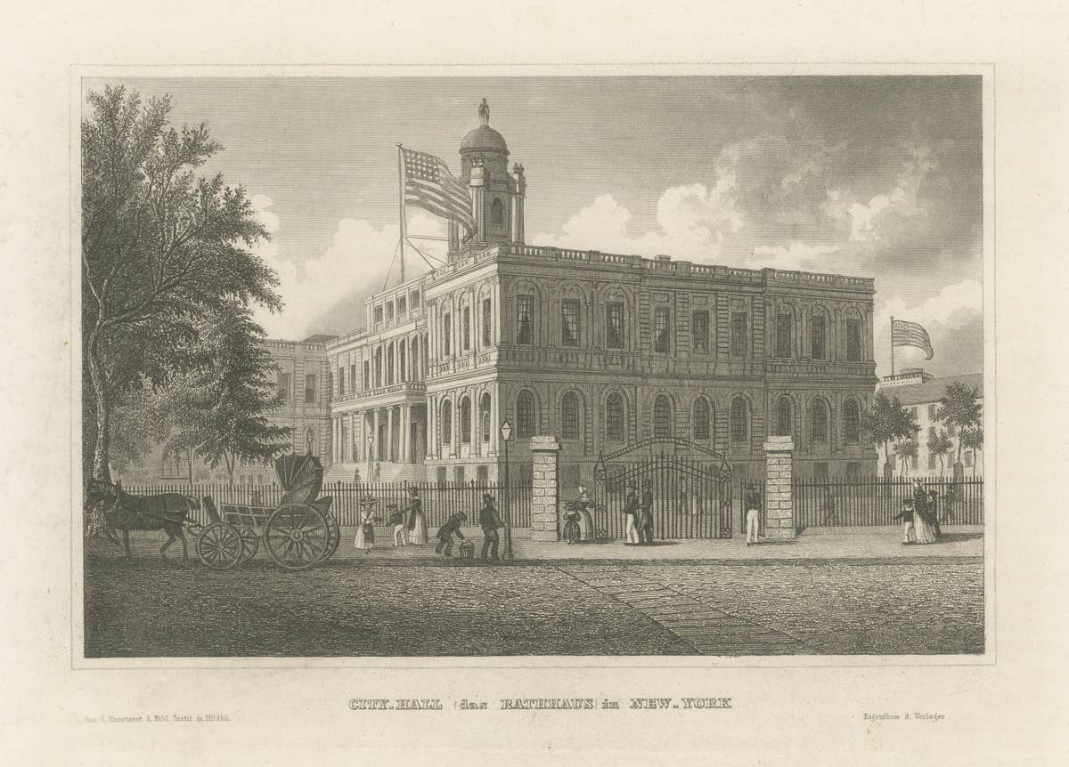 New York City Hall – Antique Architectural Engraving of Manhattan, c.1850