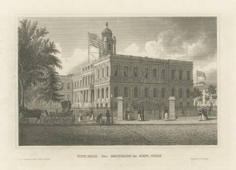 New York City Hall – Antique Architectural Engraving of Manhattan, c.1850