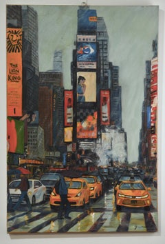 New York City in the rain, Oil on canvas, by Patrice Guiraud, 2017