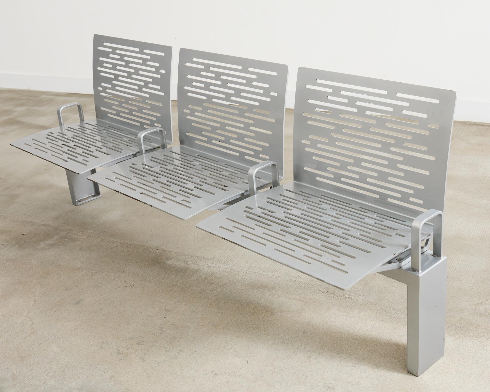 New York City Post Modern Iron Three Seat Park Bench For Sale 7