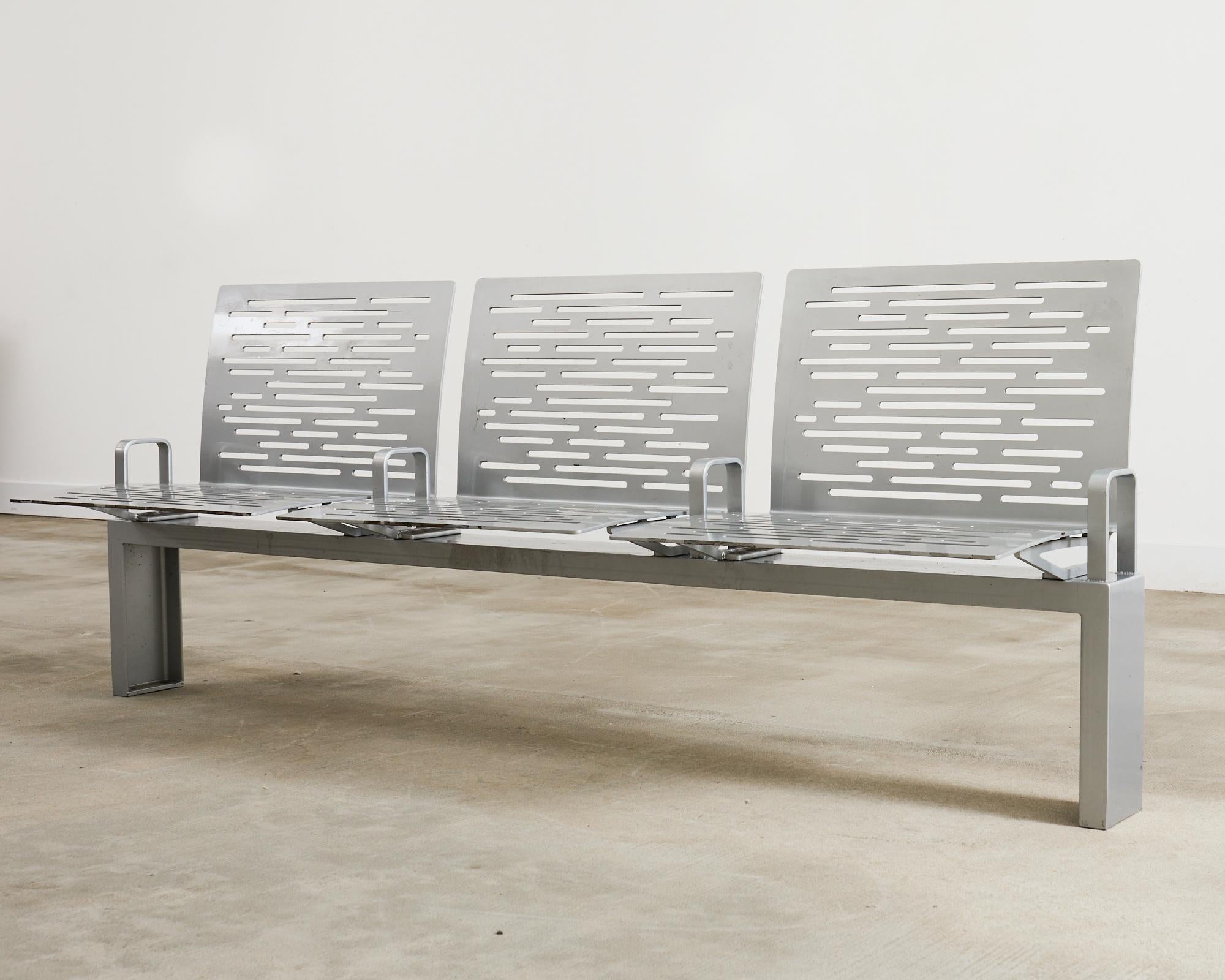 Post-Modern New York City Post Modern Iron Three Seat Park Bench For Sale