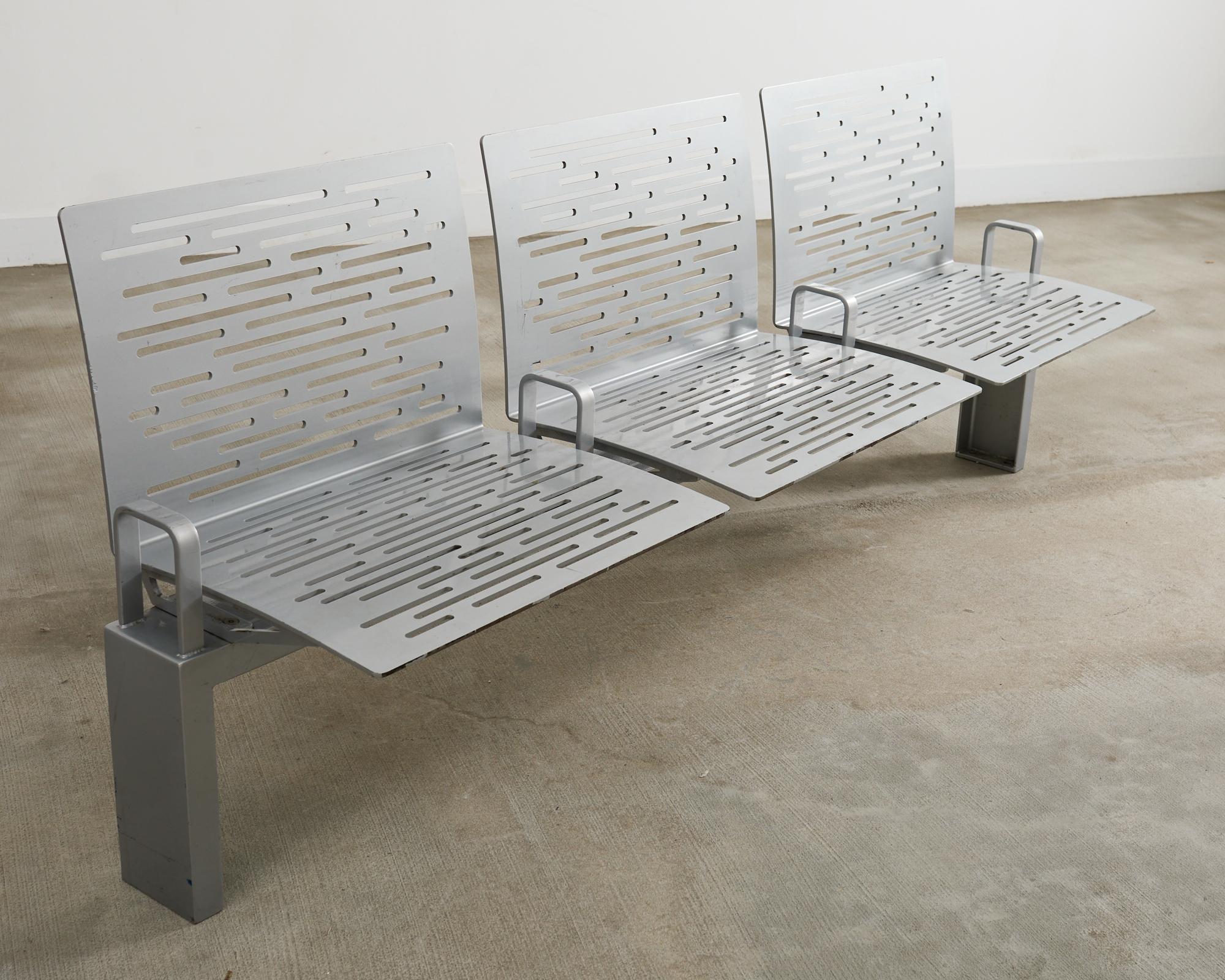 American New York City Post Modern Iron Three Seat Park Bench For Sale