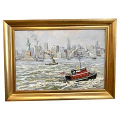 New York City Statua della Libertà Barca Hudson Impressionista Scena d'inverno Pittura ad olio