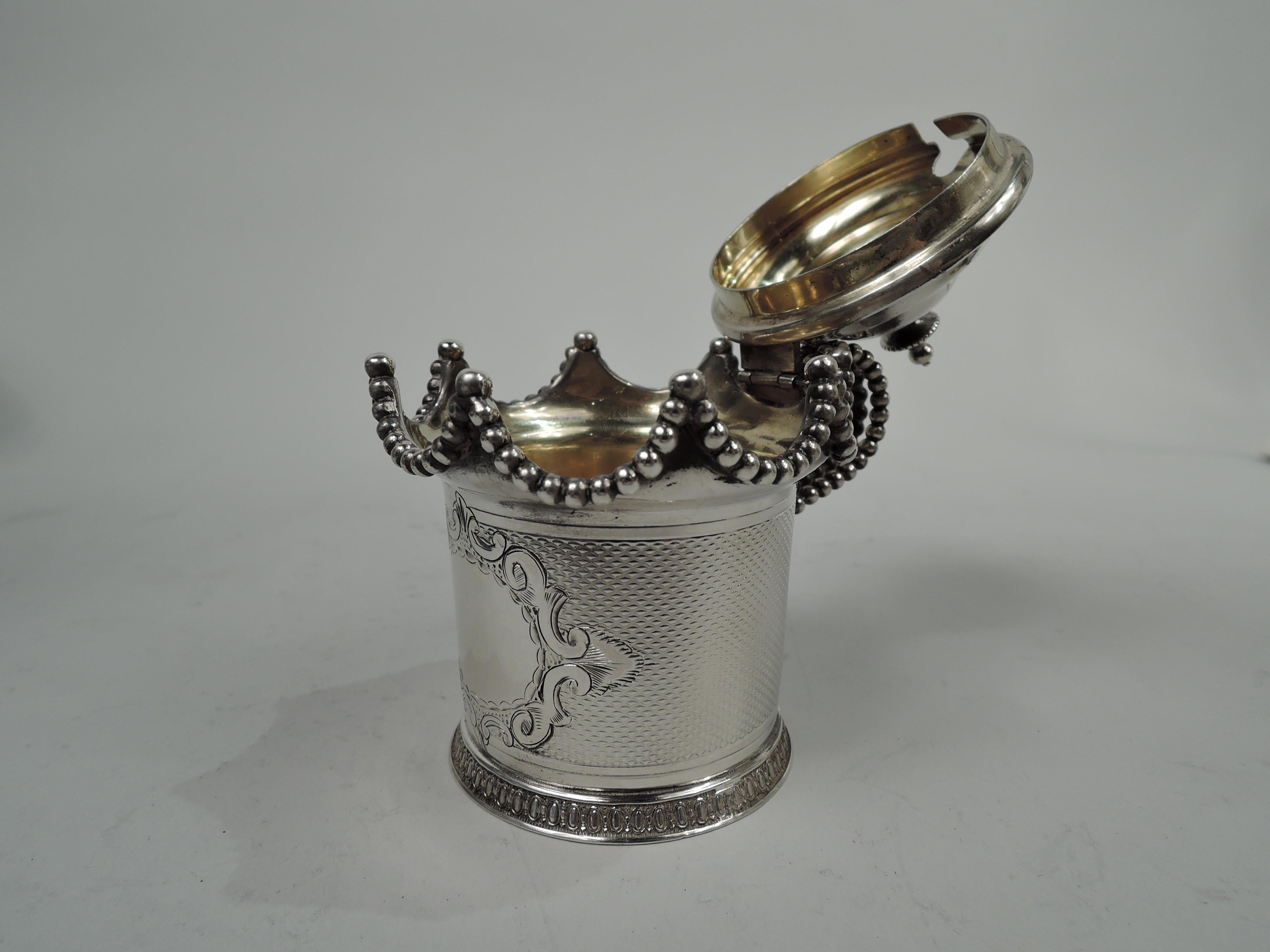 19th Century New York Classical Coin Silver Mustard Pot by Wood & Hughes