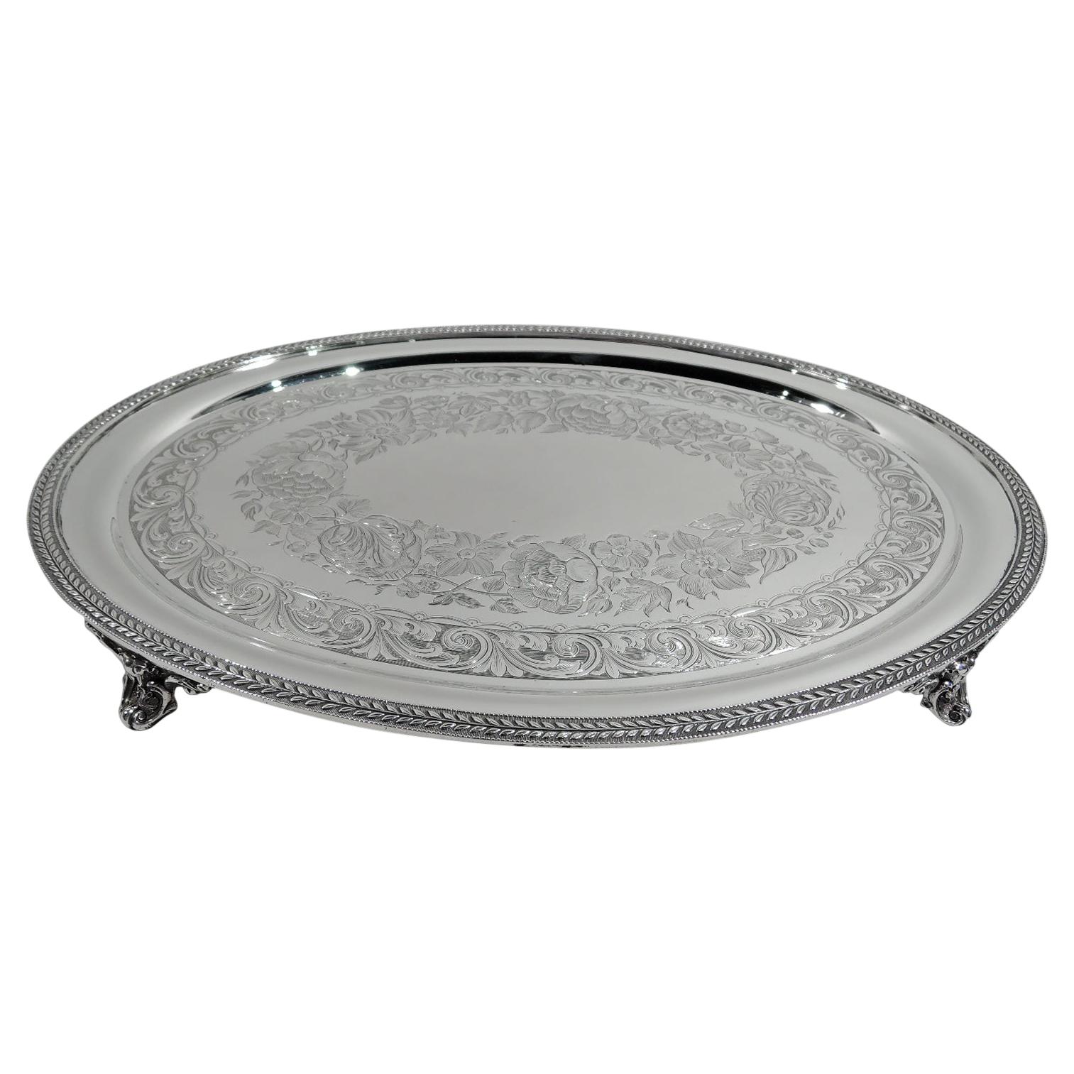 New York Classical Coin Silver Tray by William Forbes for Ball, Black