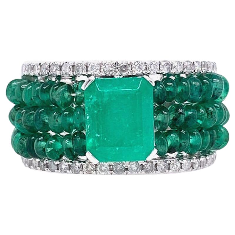 Lucea New York Emerald and Diamond Cocktail Ring For Sale