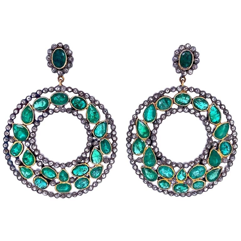 Lucea New York Emerald and Diamond Two-Tone Earrings For Sale