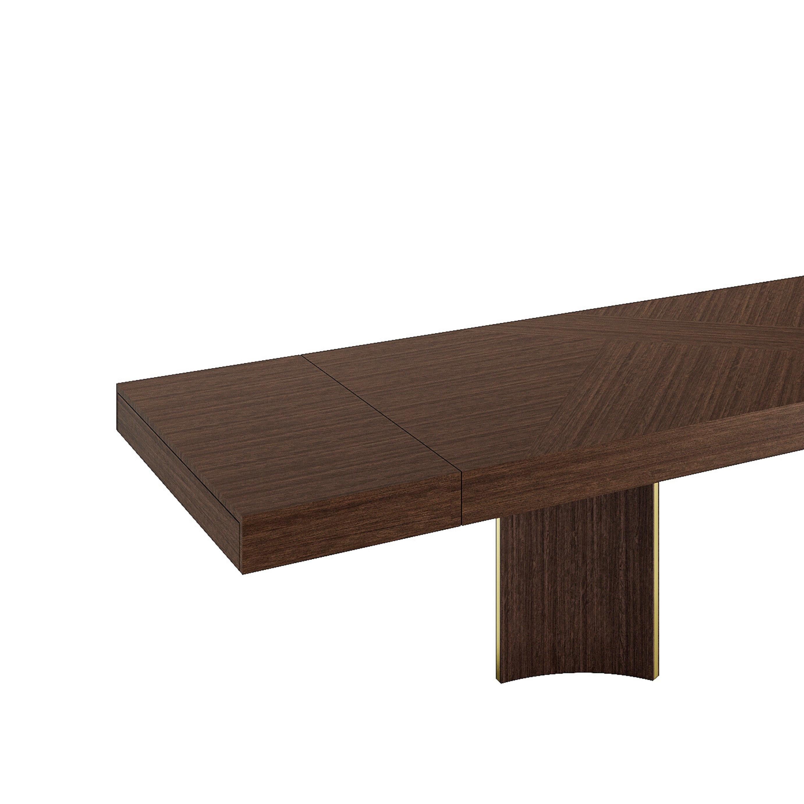 New York Extendable Table in Wood with Brass Details, Modern Design Hecho a mano en venta