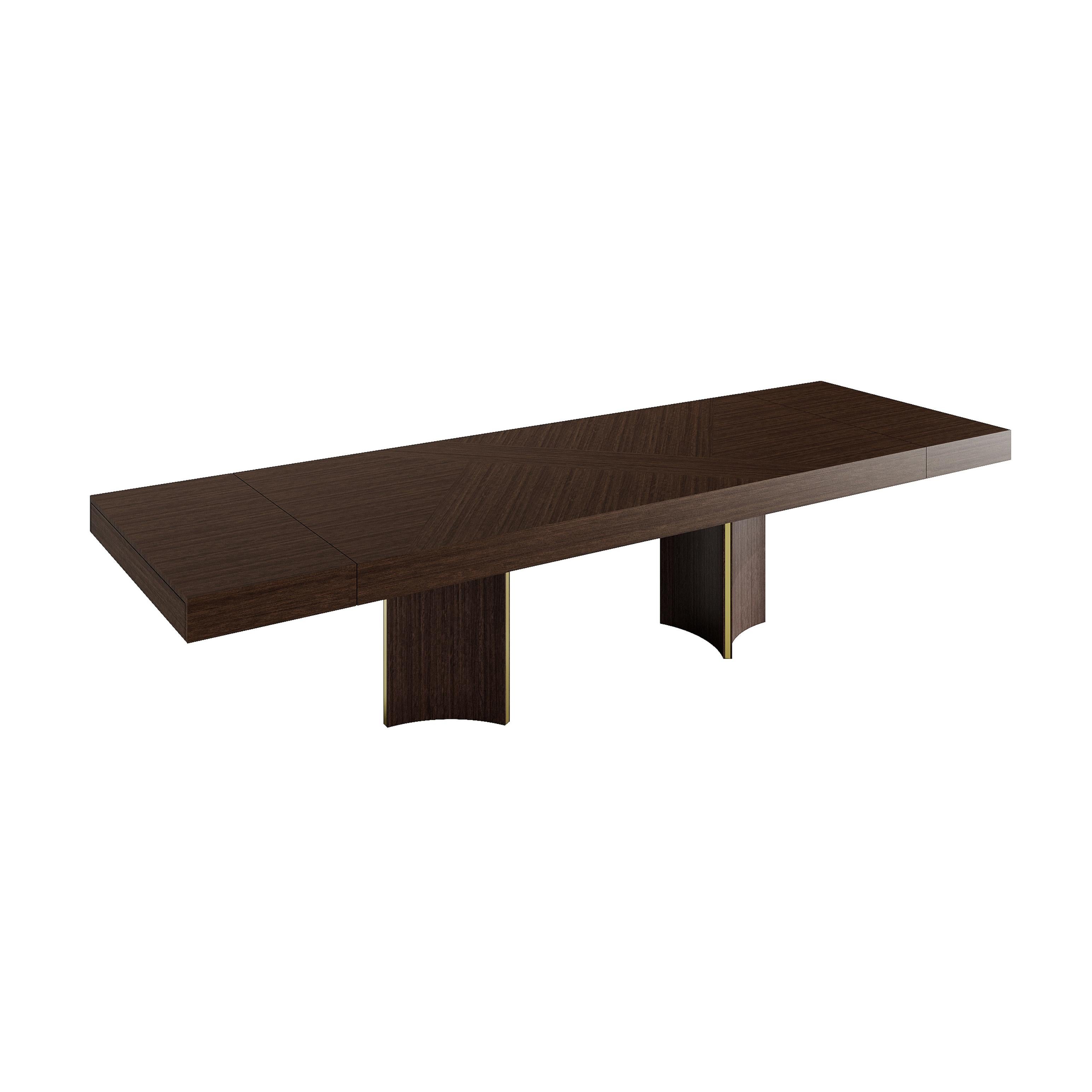New York Extendable Table in Wood with Brass Details, Modern Design Siglo XXI y contemporáneo en venta