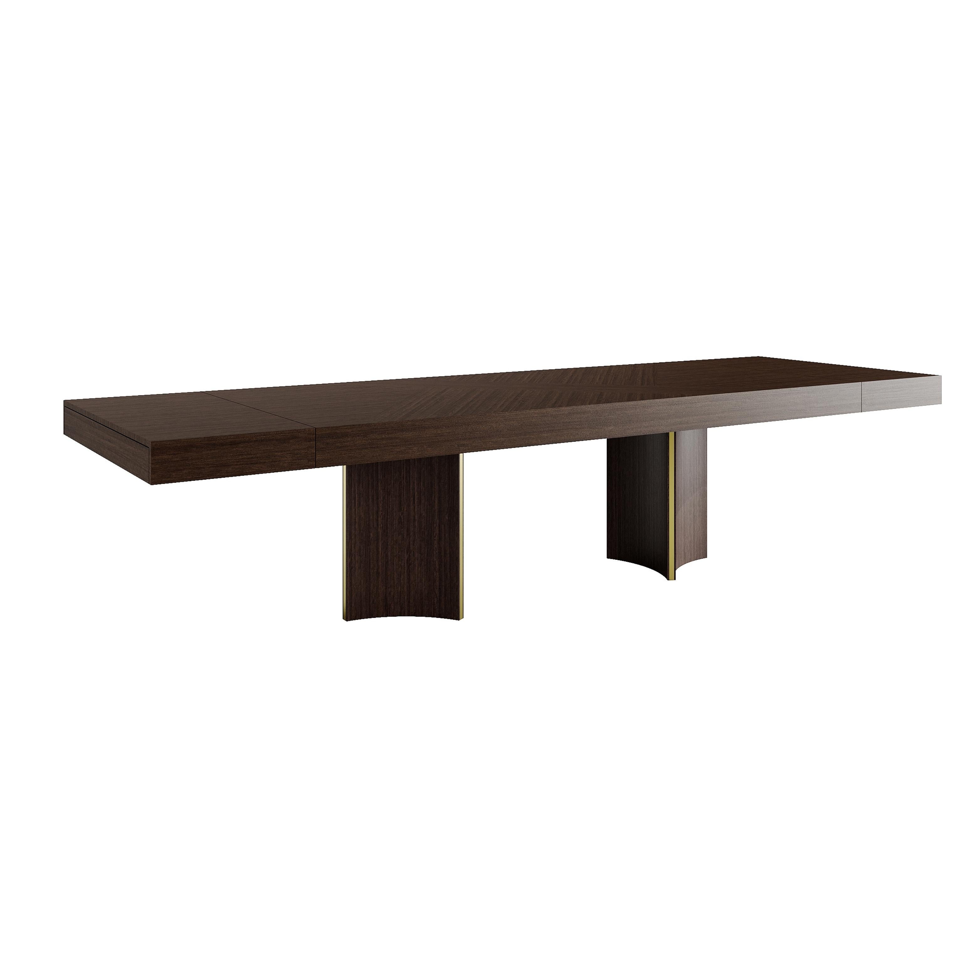 New York Extendable Table in Wood with Brass Details, Modern Design Madera en venta