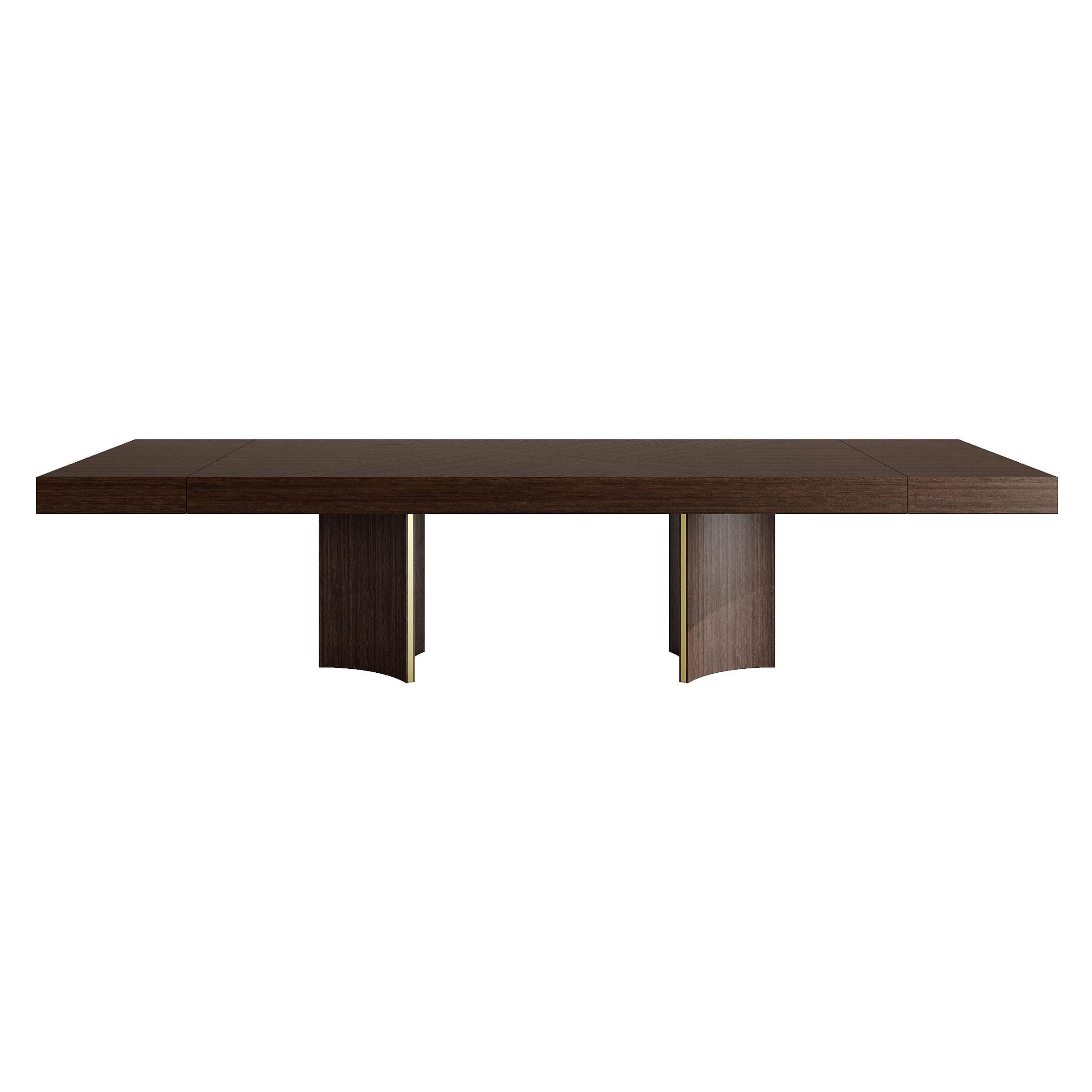 New York Extendable Table in Wood with Brass Details, Modern Design en venta 2