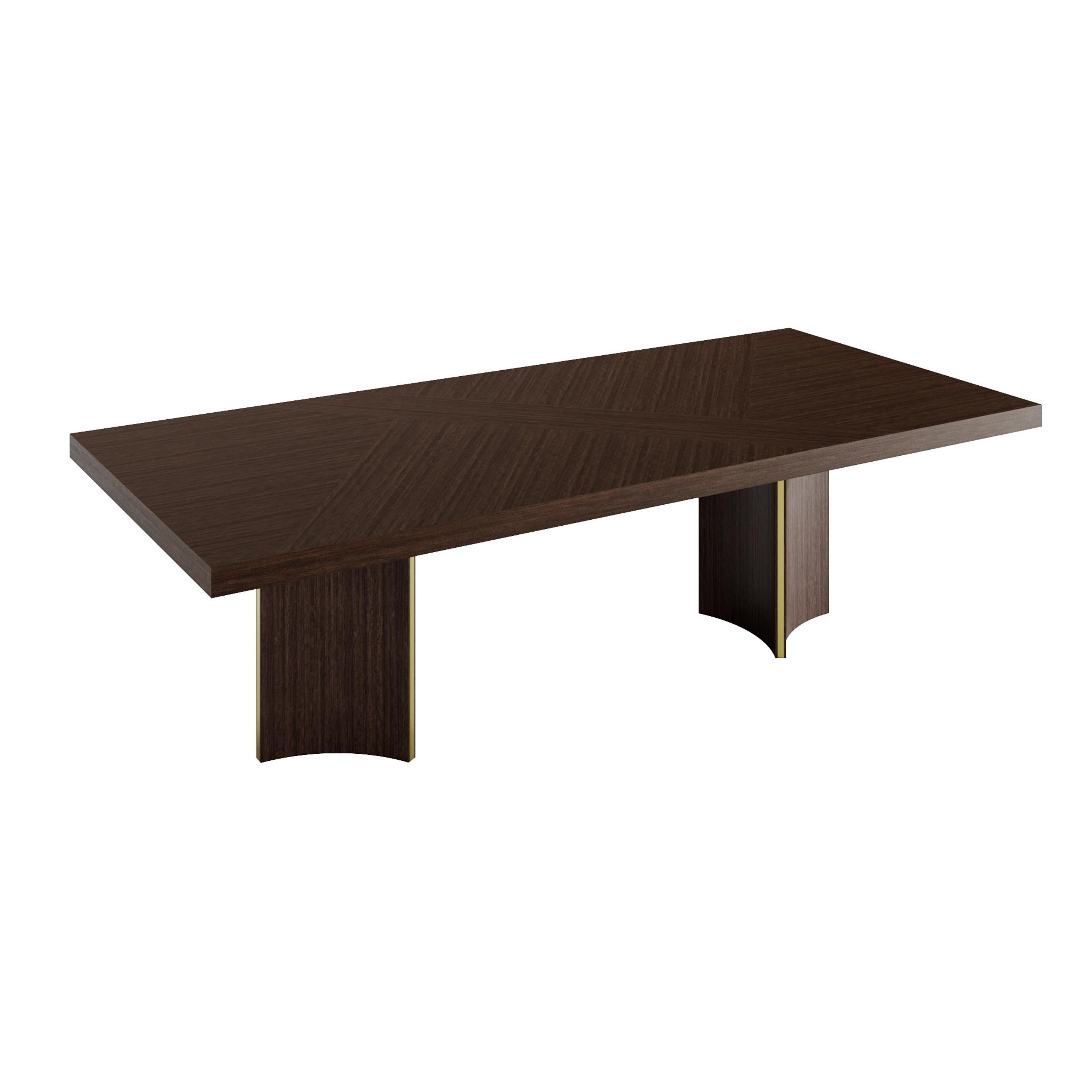 New York Extendable Table in Wood with Brass Details, Modern Design en venta 3