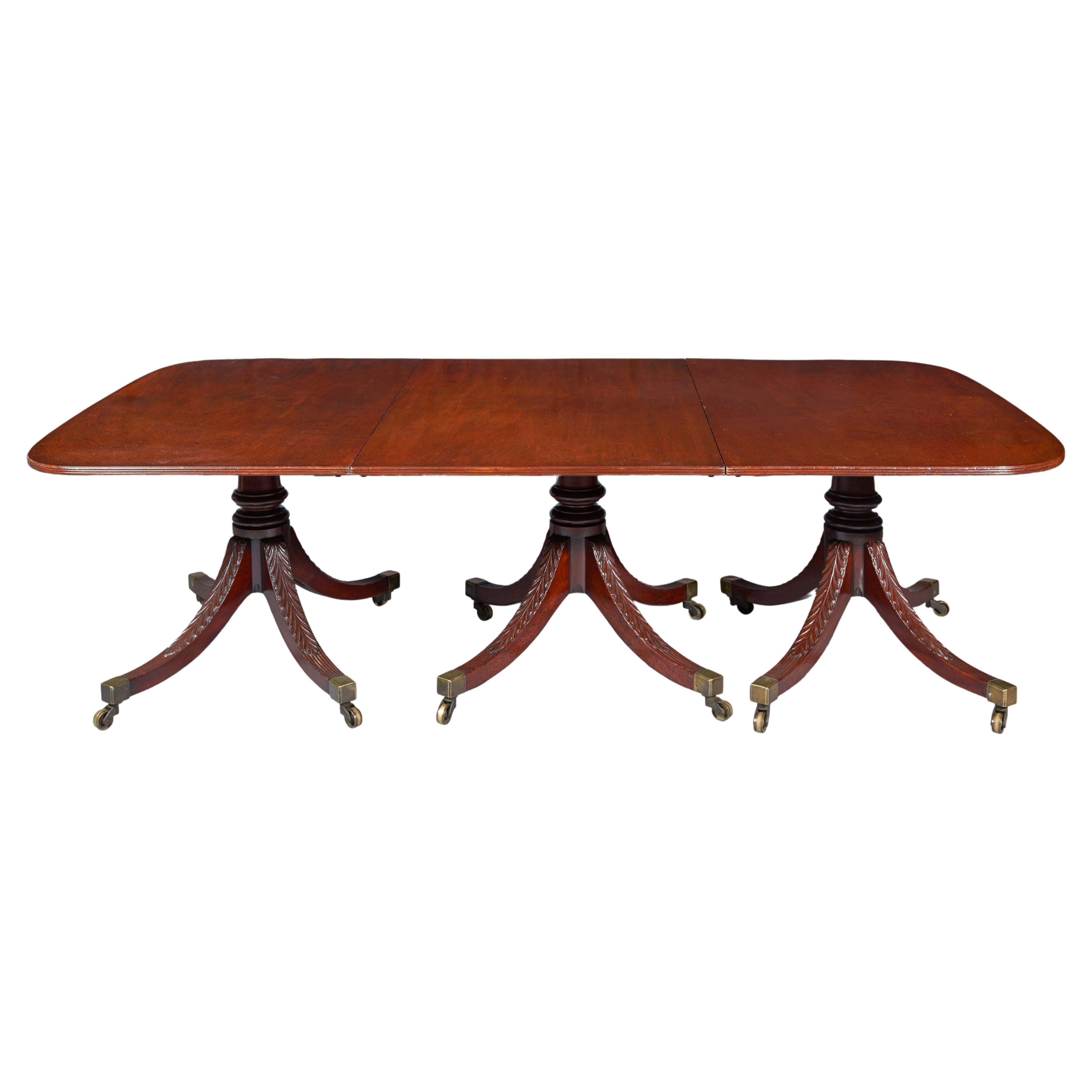 New York Federal Three Pedestal Dining Table For Sale